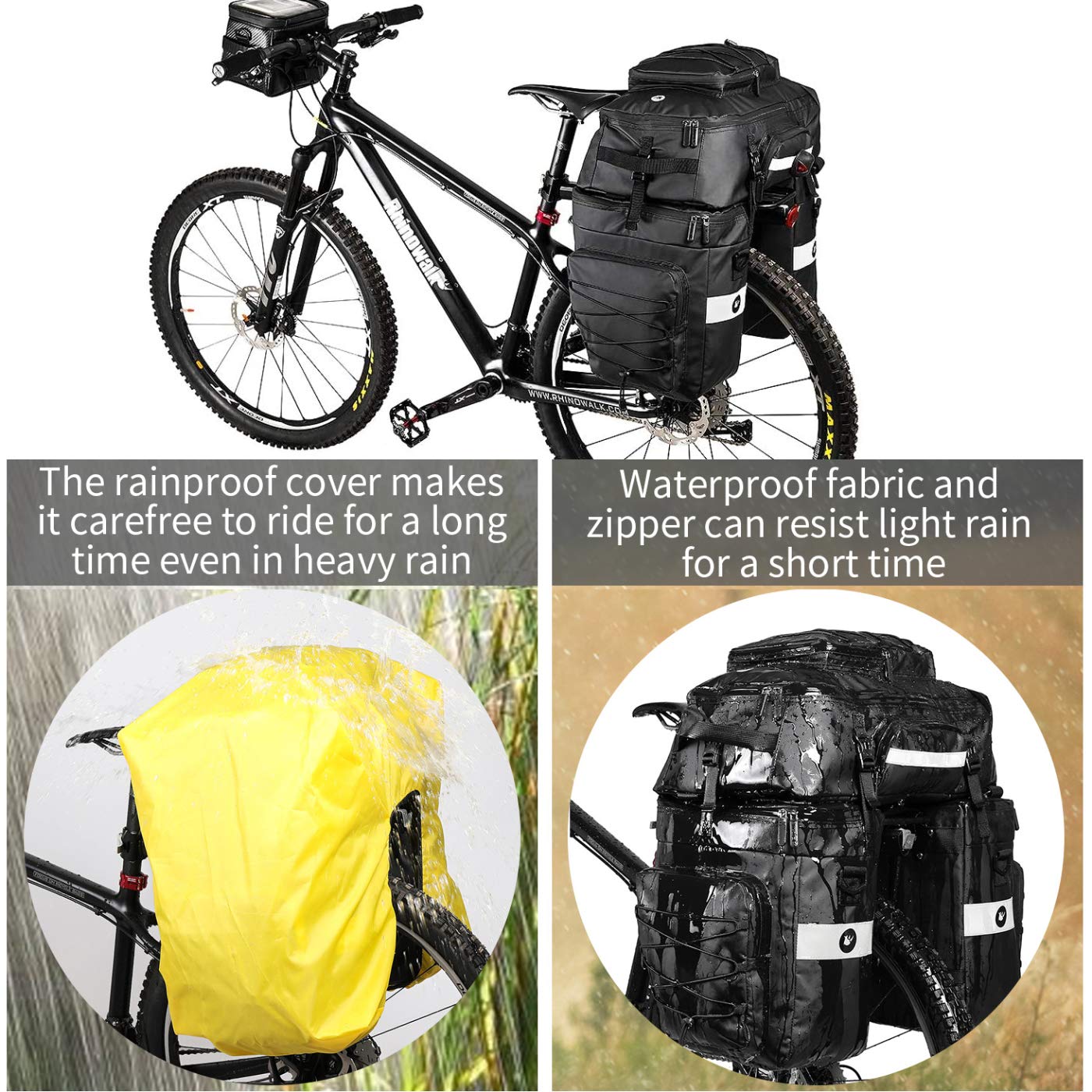 BAIGIO 3-in-1 Multifunctional Bike Panniers Large 75L Bicycle Rear Rack Bags for Back Seat Cycling Carrier Backpack with Shoulder Straps & Waterproof