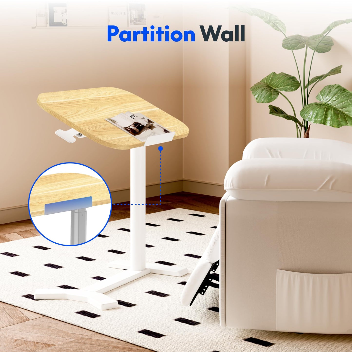 FLEXISPOT Overbed Table with Wheels, Adjustable Height Bedside Table, Rolling Laptop Desk for Bed Sofa, Small Standing Desk 60 x 40 cm