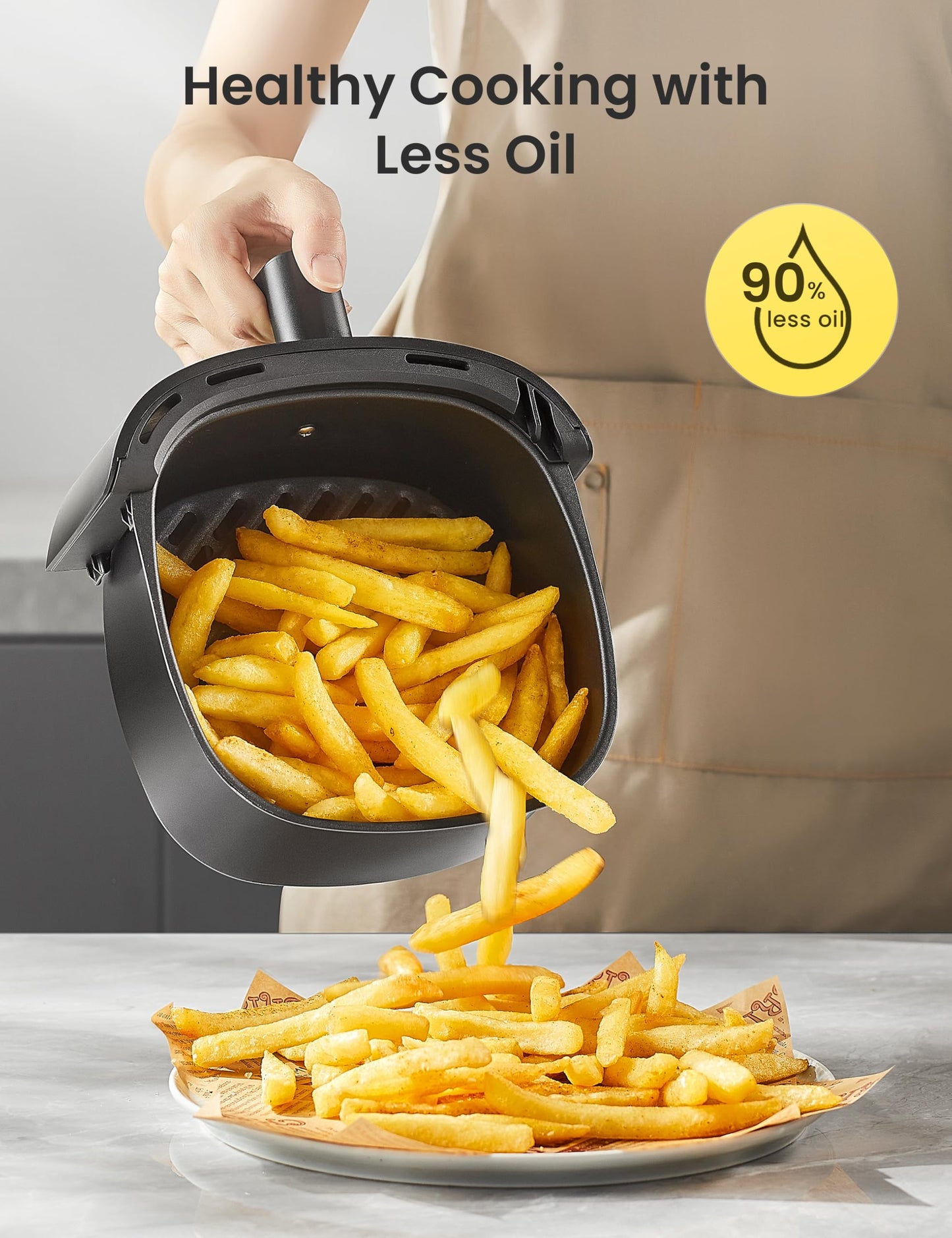 Midea Small Air Fryer, 1150 Watt, 2L Airfryer, Temperature Control, Timer, Indicator Light, BPA-Free, Black