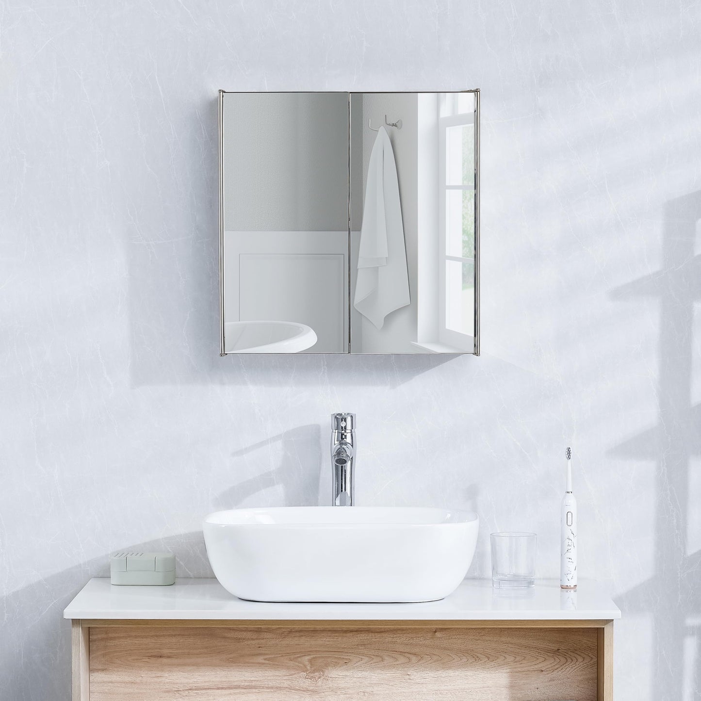 Bath Vida Tiano Double-Mirror Bathroom Cabinet Wall-Mounted Stainless Steel Modern Storage Cupboard (No Assembly Required)