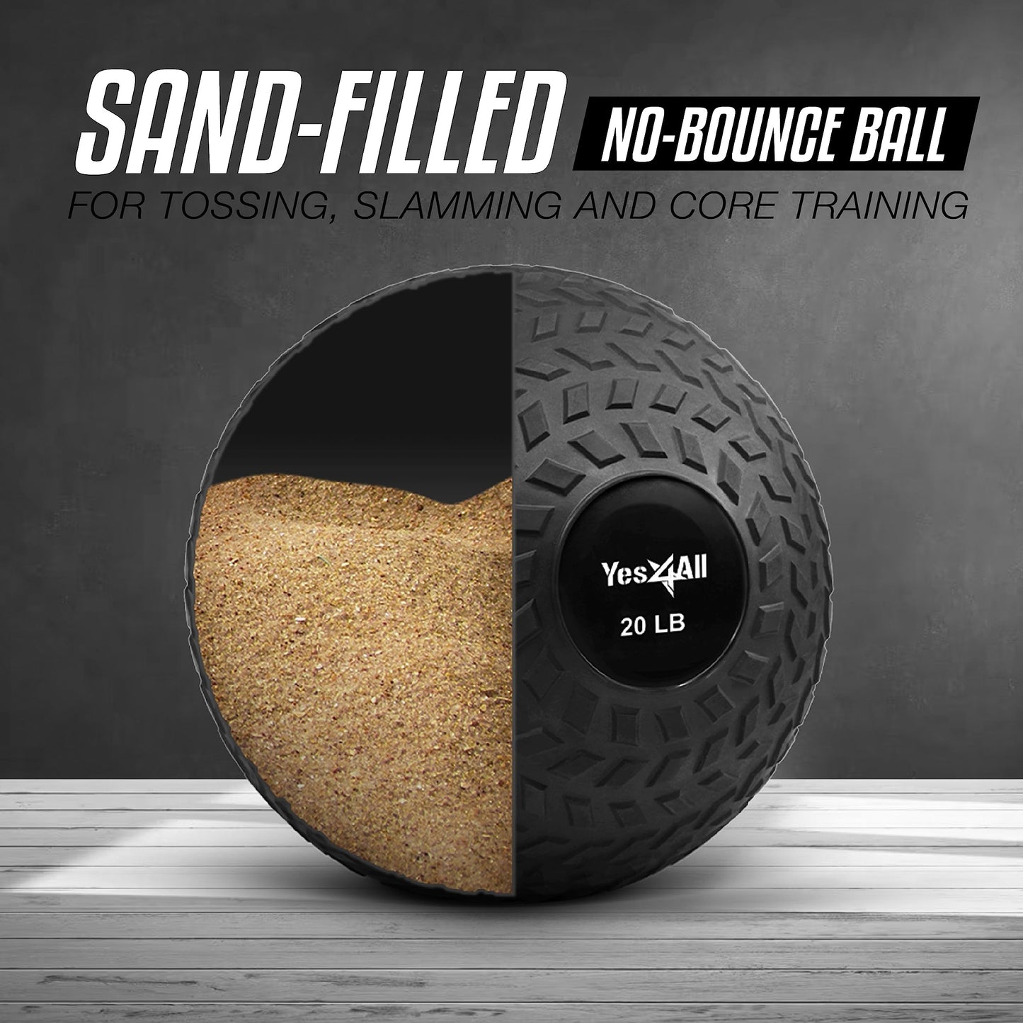 Yes4All 1YHQ 9kg Slam Ball for Strength and Crossfit Workout ? Slam Medicine Ball (9kg, Black)