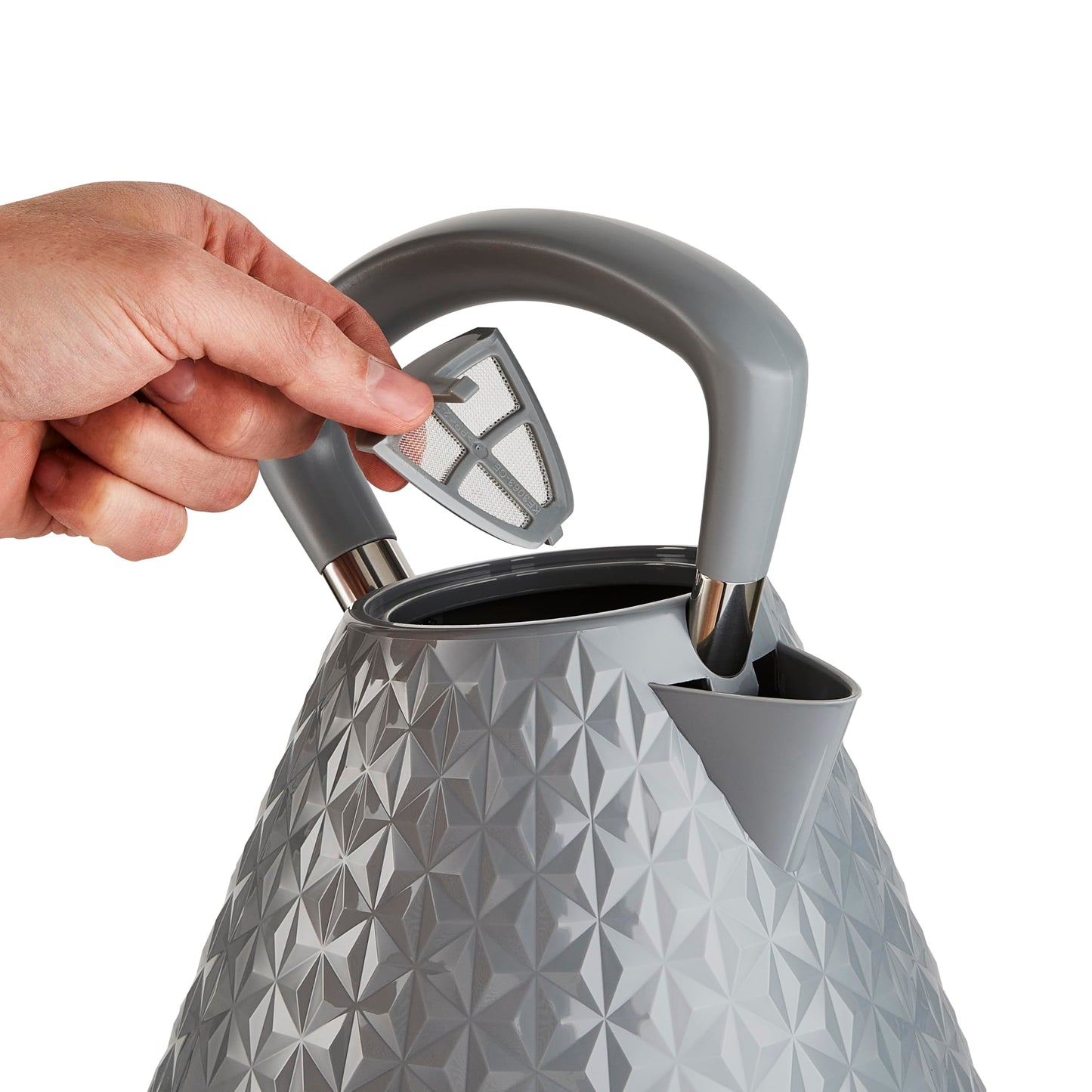 Morphy Richards Vector Pyramid Kettle, 1.5L 3kW Rapid Boil, Anti Limescale Filter, Boil Dry Protection, Water Window, Pull Ring Removeable Lid, 360