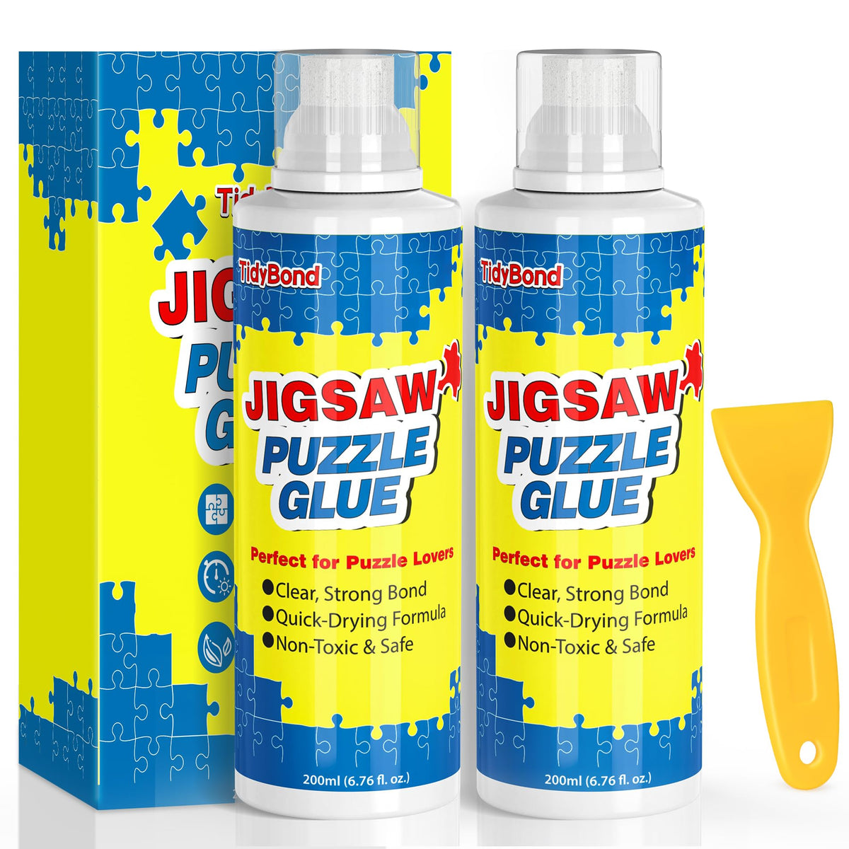 Jigsaw Puzzle Glue with Sponge Tip & Squeegee ? Clear, Fast-Drying Puzzle Sealer for 1000/3000/5000 Piece Puzzles ? Non-Toxic Adhesive for Paper &