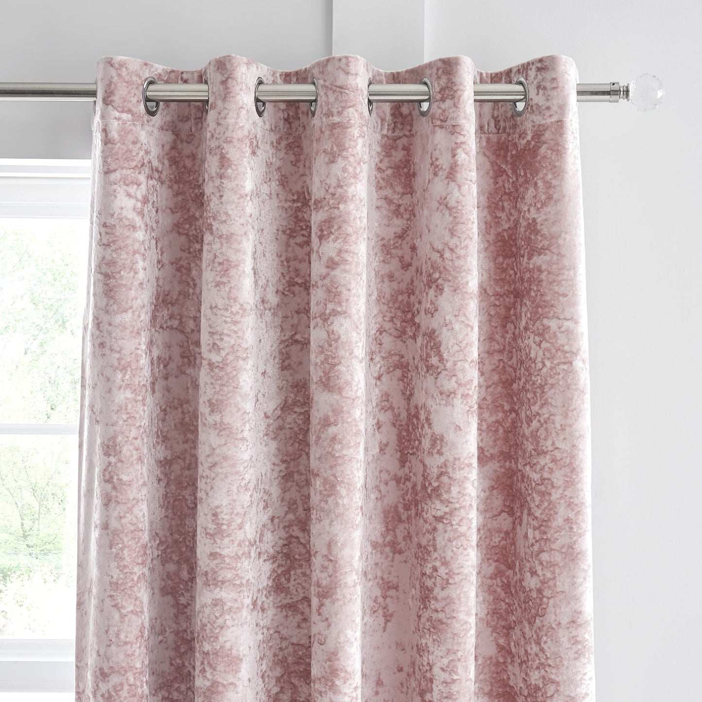 Catherine Lansfield Crushed Velvet 90x90 Inch Lined Eyelet Curtains Two Panels Blush Pink