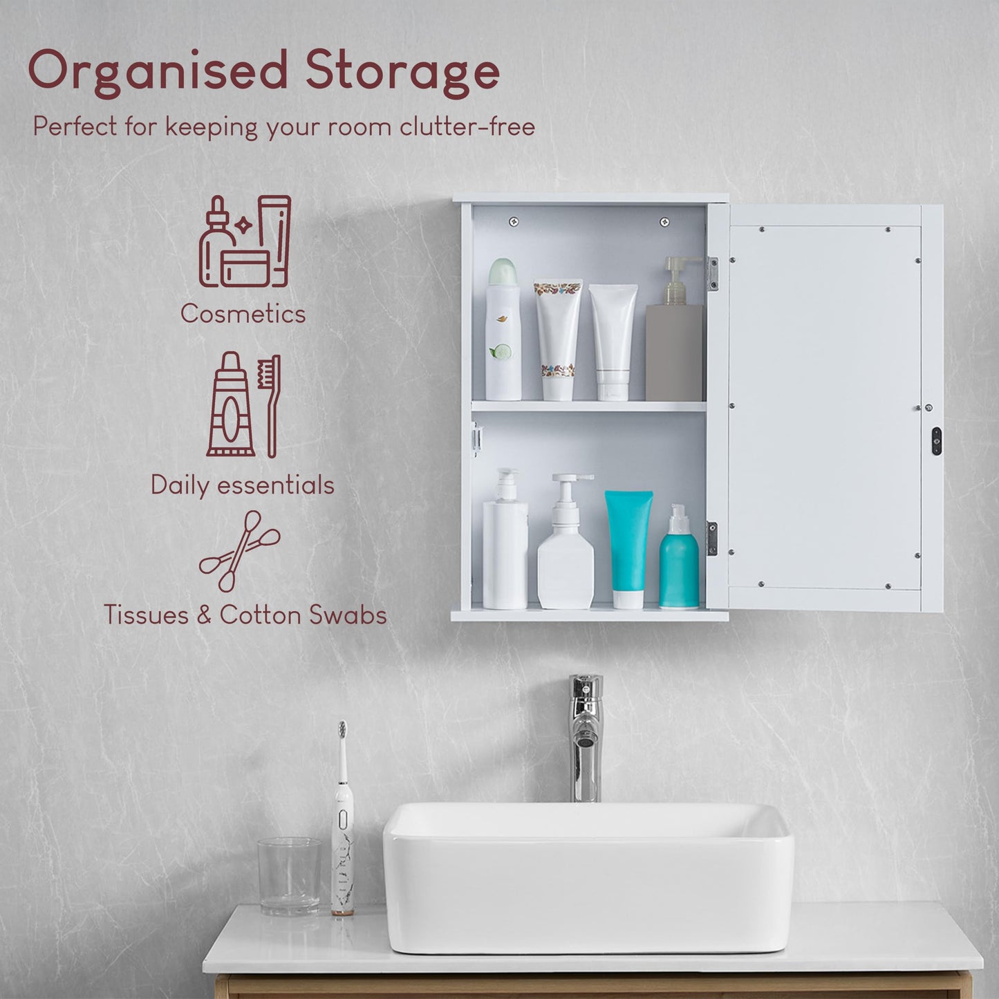 Bath Vida Bathroom Cabinet Single Mirrored Door Wall Mounted, White