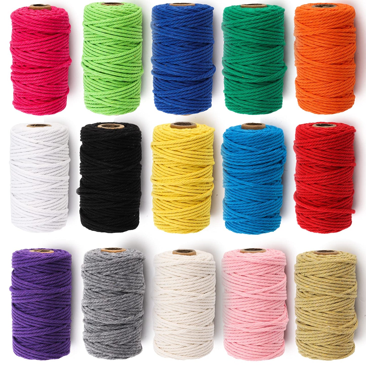 ZEAYEA Macrame Cord, 3 mm x 480 m, Natural Cotton, 4-ply, Twisted, Soft Cotton Cord, for Artwork, Wall Hanging, Plant Hanger, Crafts, Knitting, 15