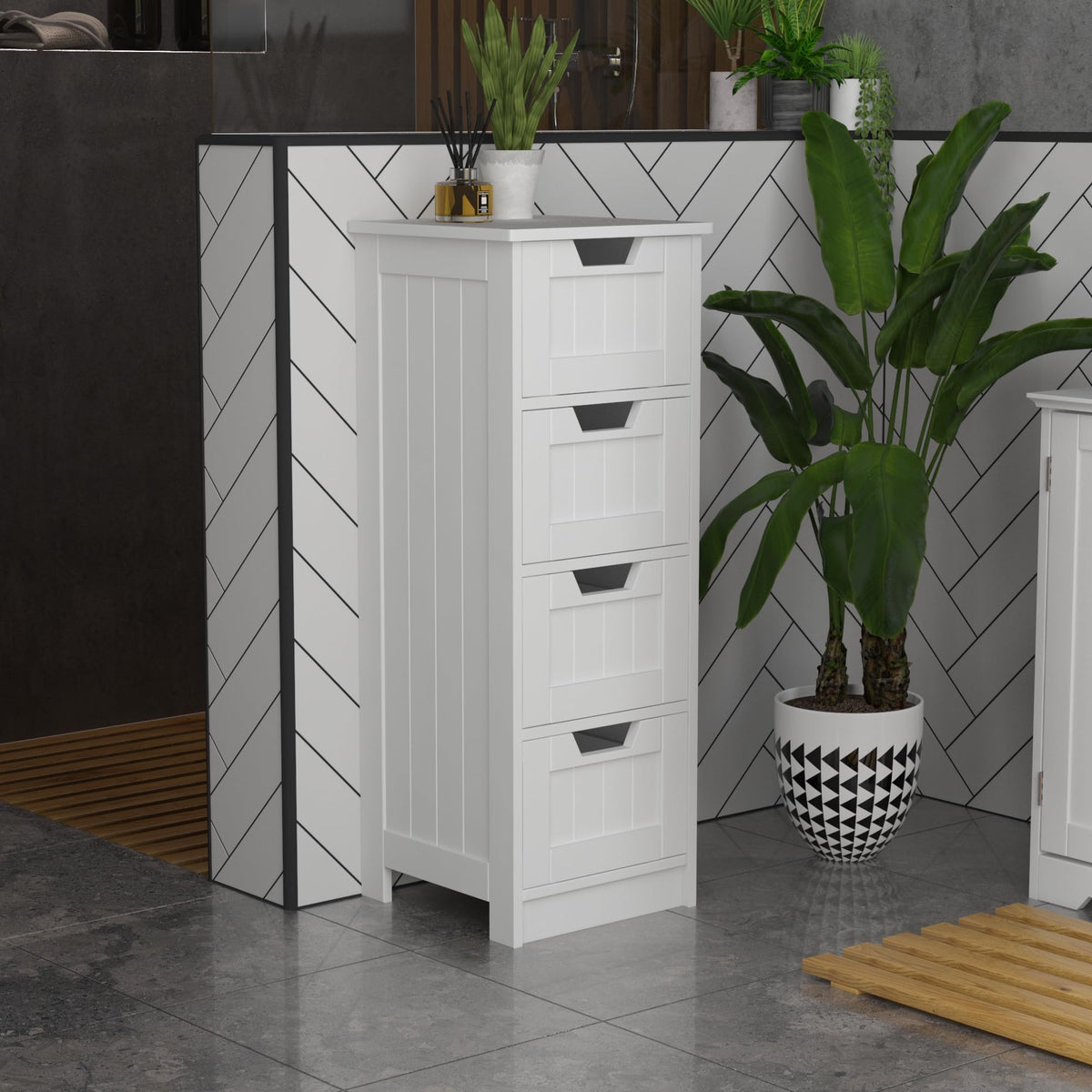 Bath Vida 4-Drawer Floor Standing Cabinet Unit Bathroom Storage, Wood, White