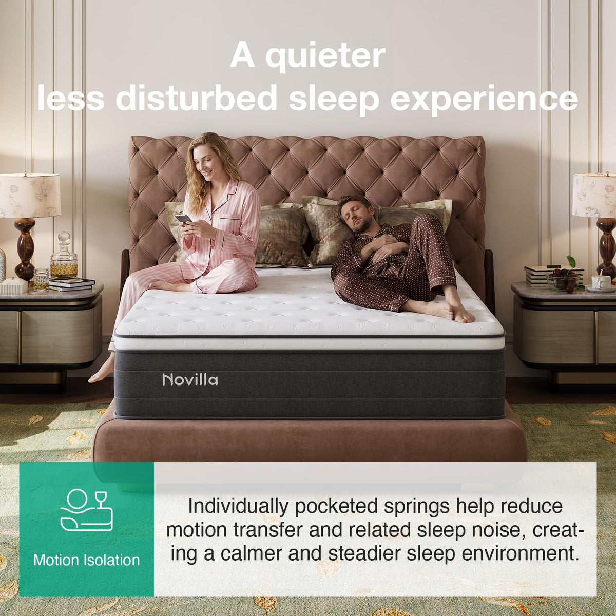 Novilla Small Single Mattress 2FT6 – 27CM Medium Firm Memory Foam Hybrid Mattress with 7-Zone Pocket Sprung Support, Motion Isolation