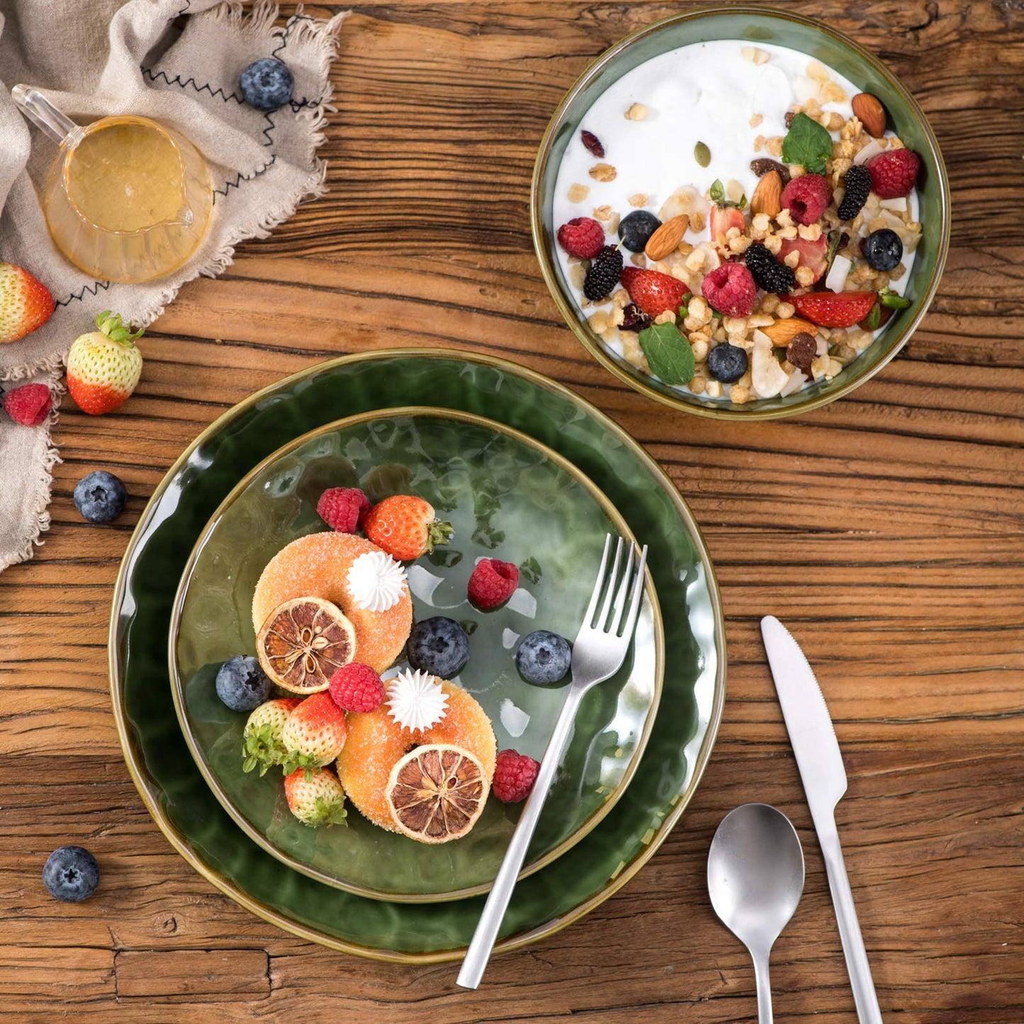 Ceramic Round Dessert Salad Plates - 8 Inch Dessert Plates, Set of 6, Microwave, Oven, and Dishwasher Safe, Scratch Resistant, Porcelain Fluted