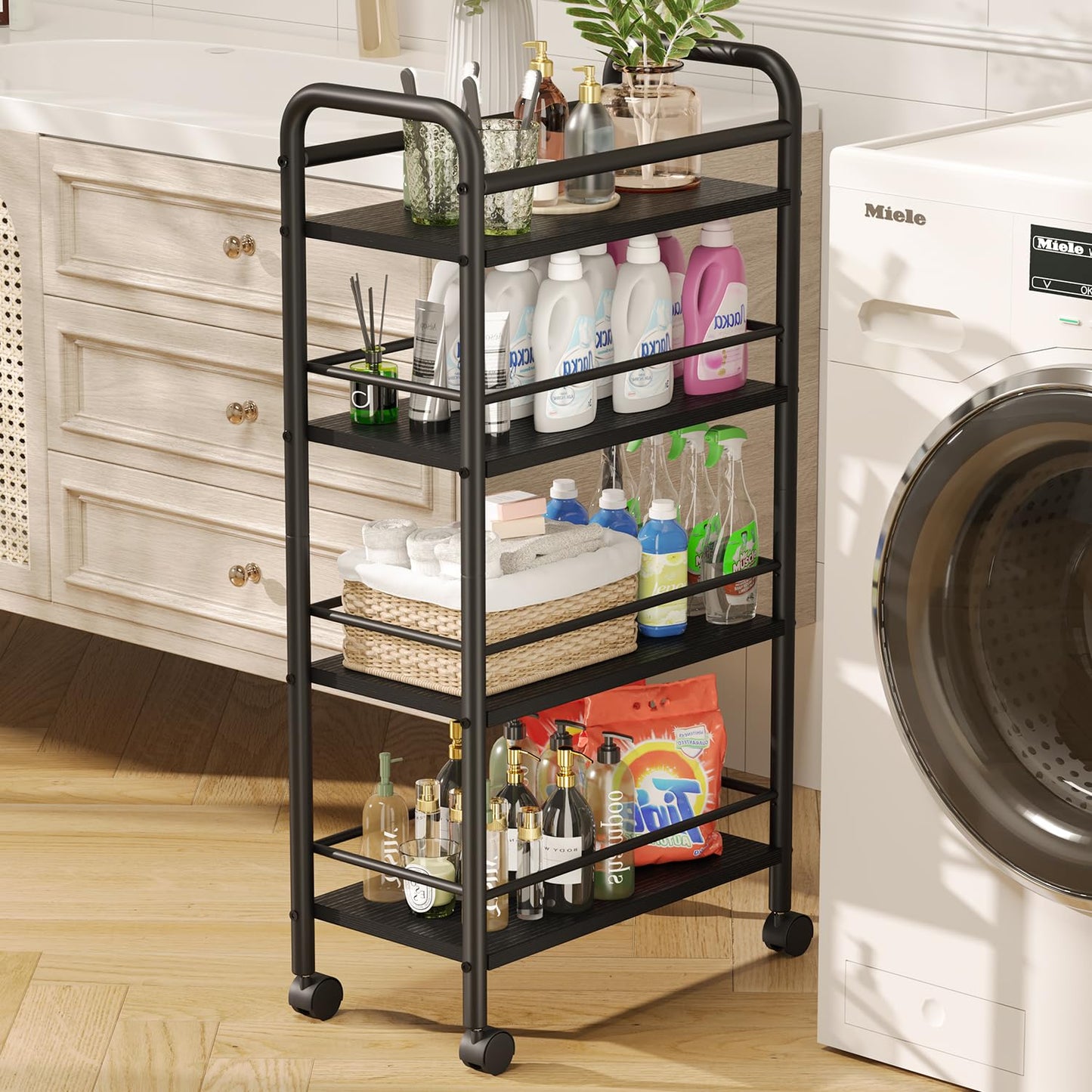 Asgolion 4-Tier Trolley, Space-Saving Kitchen storage trolley with Wheels