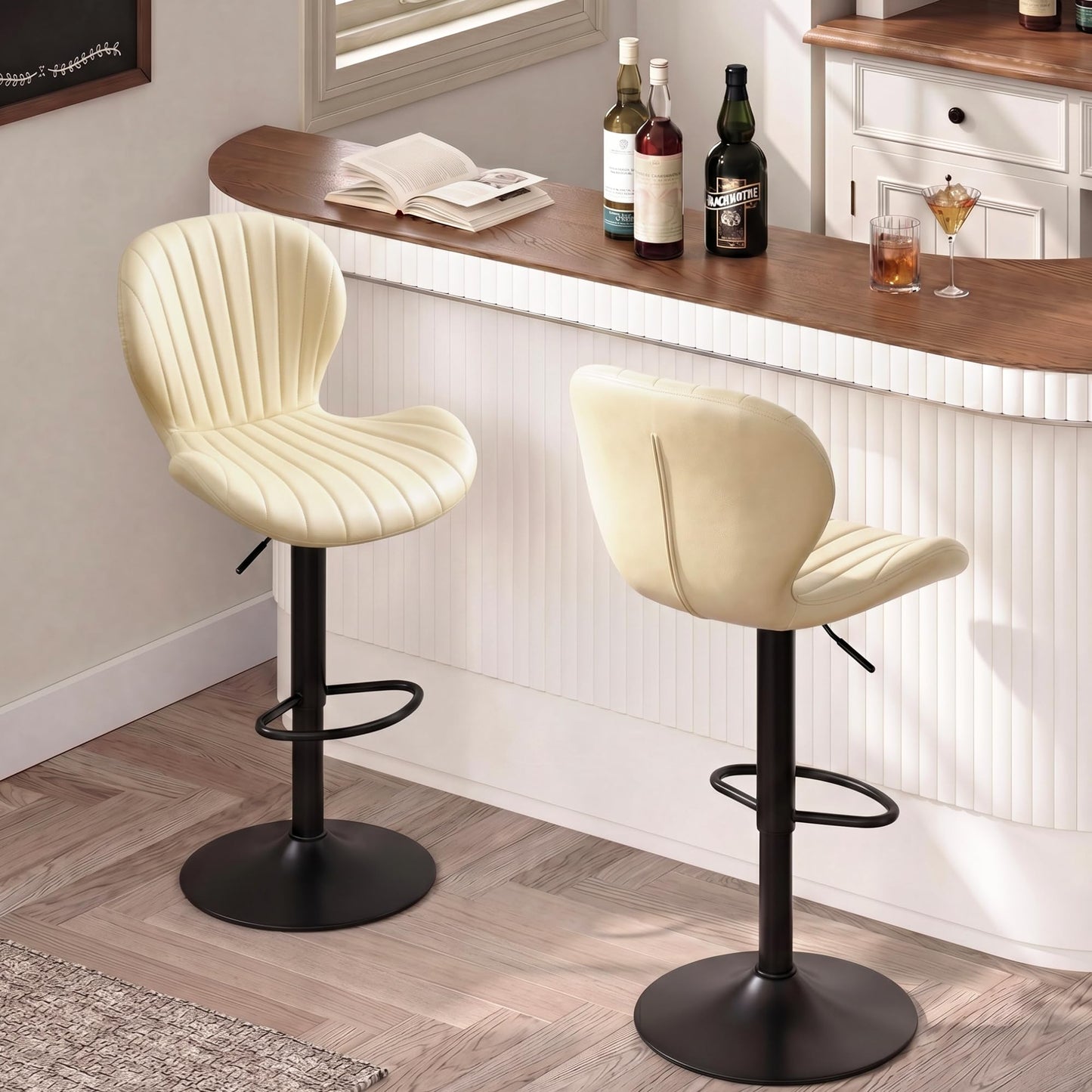 Bar Stools Set of 2, 360°Swivel Bar Chairs, Kitchen Dining Stools, Beige
