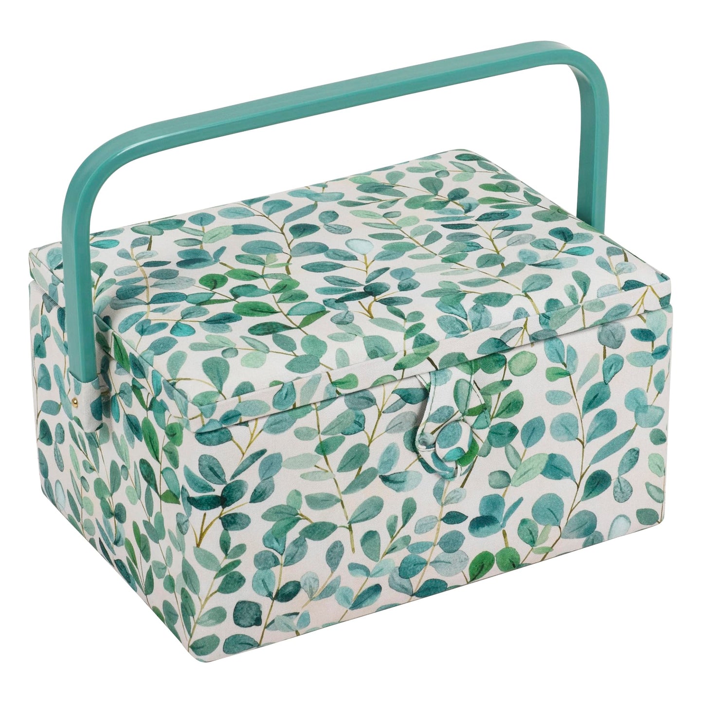 Hobby Gift Exclusive Medium Sewing Craft Hobby Storage Box, Accessories Tray Pin Cushion Pocket PVC Handle 18.5 x 25.5 x 14.5cm, Eucalyptus