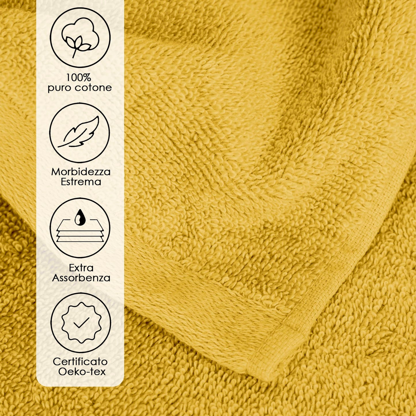 Ruggeri 4 Piece Guest Towel Set, 40x50 cm, Soft Cotton, Yellow