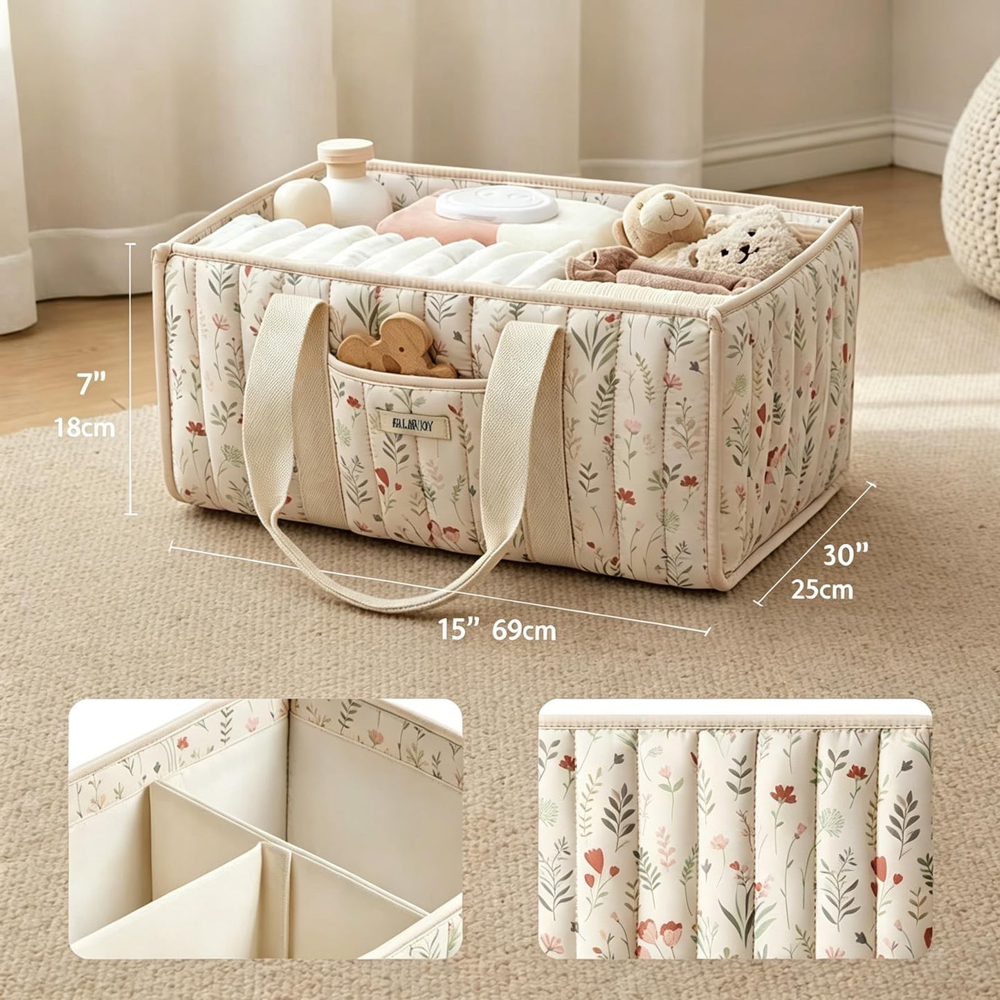 Nappy Caddy Organiser, Newborn Essentials Diaper Caddy for Nappy Station with Detachable Compartments, Sturdy & Portable Stylish Storage Basket