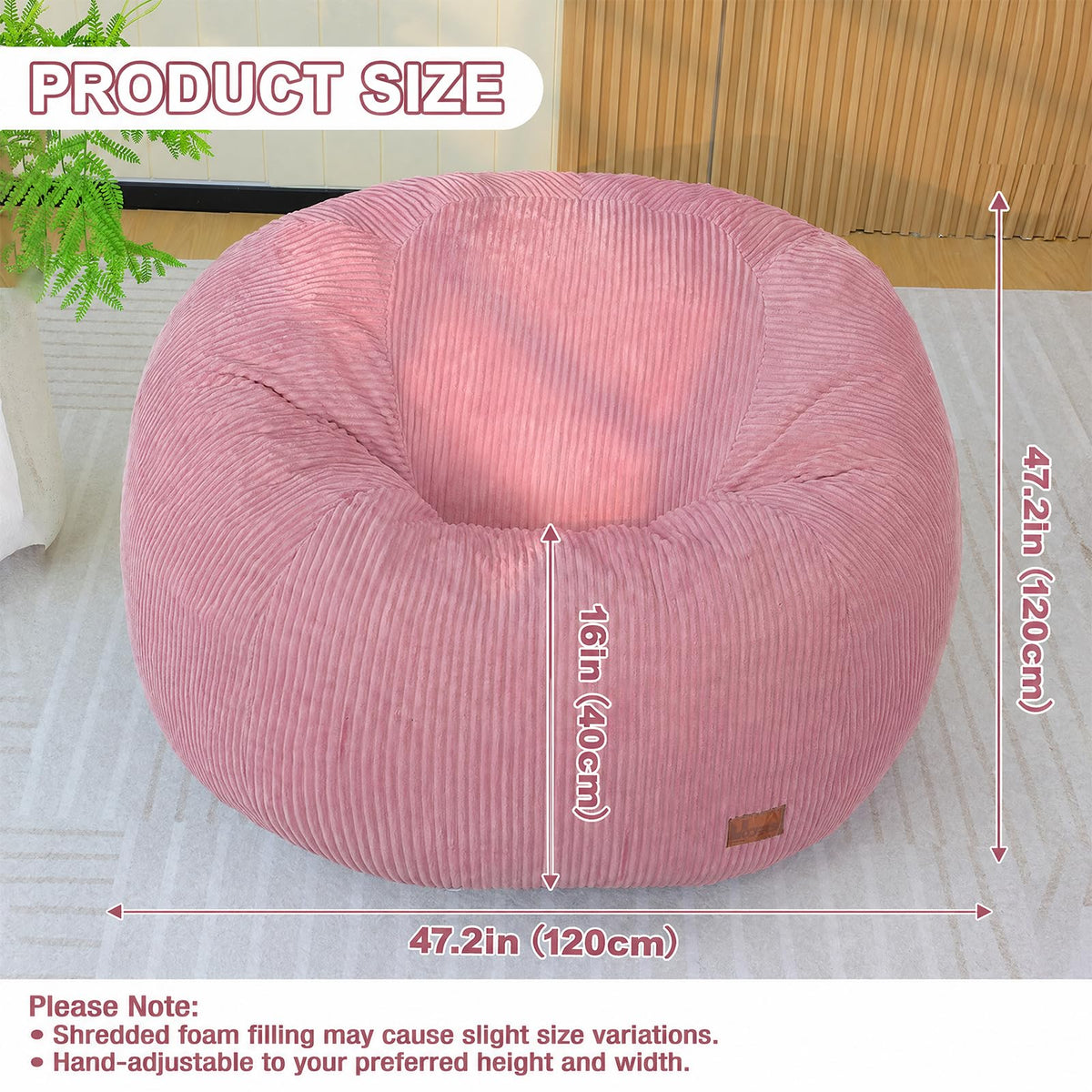 UODERS Oval Bean Bag for Adults Kids & Teens, Large Bean Bag Chair with Corduroy Cover with Handle