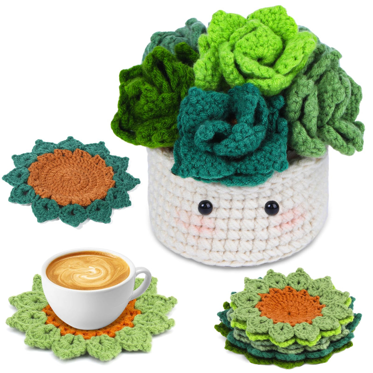 ENCHOL Crochet Kit for Beginners, Coasters Crochet Kit, Beginners Crochet Kit with Yarn, Crochet Hook, Step-by-Step Video Tutorials, Crochet Starter