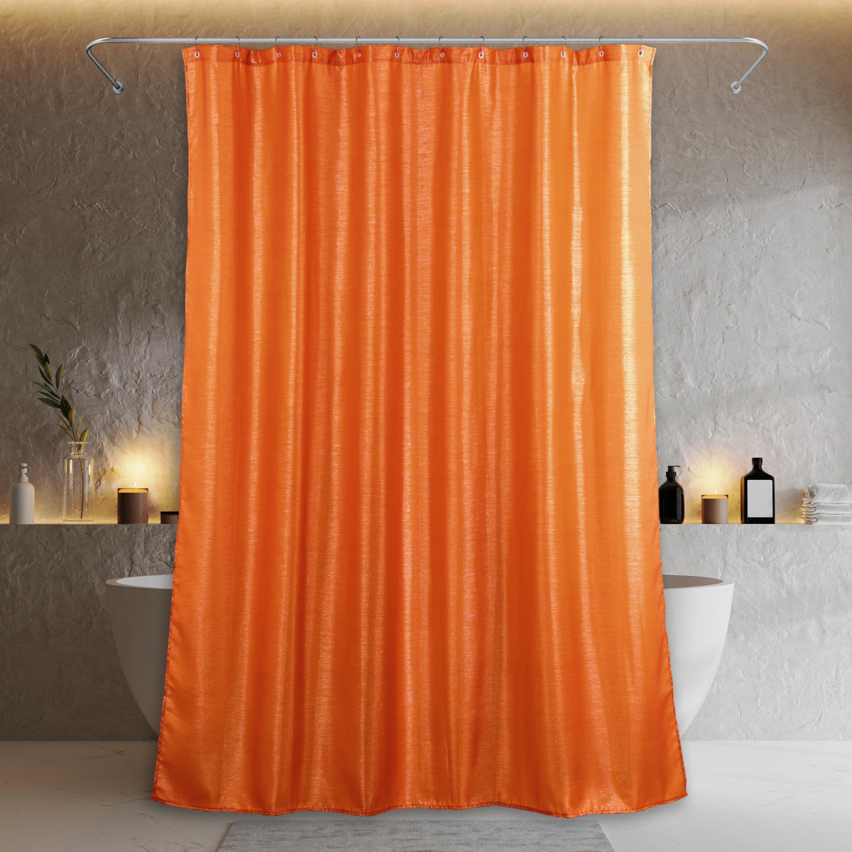 Burnt Orange Glitter Shower Curtain: Sparkle Bling Shiny Metallic Shimmer Shower Curtain for Bathroom - Anti Mould Water Repellent Washable Polyester