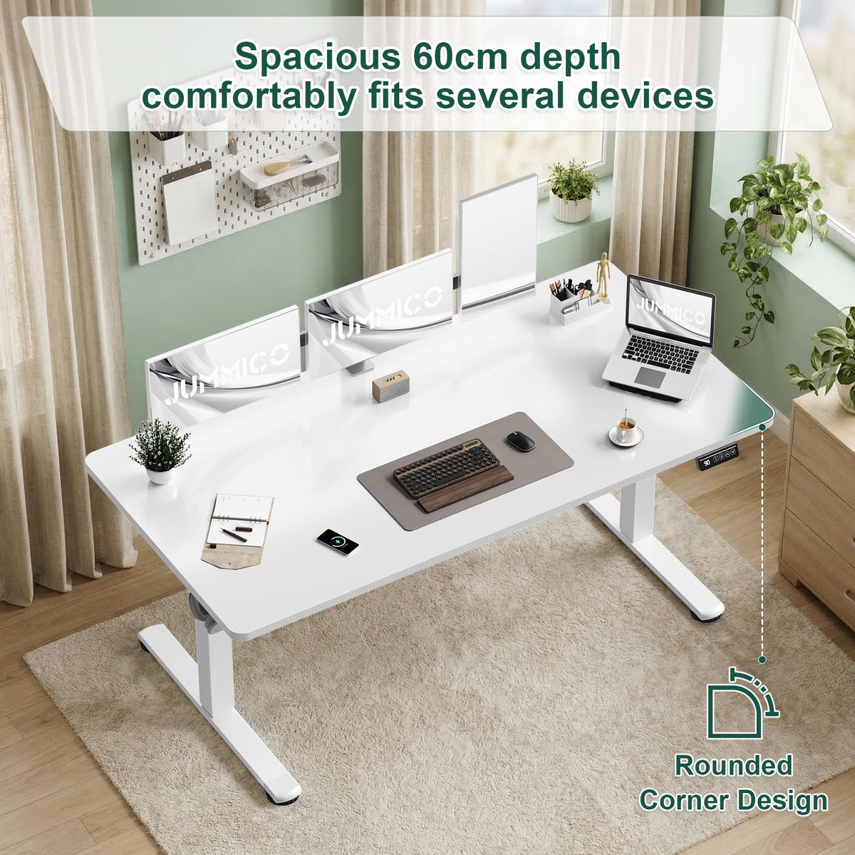 JUMMICO Electric Standing Desk 160 x 70 cm Home Office Height Adjustable Desk, Computer Lift Table with Smart Panel