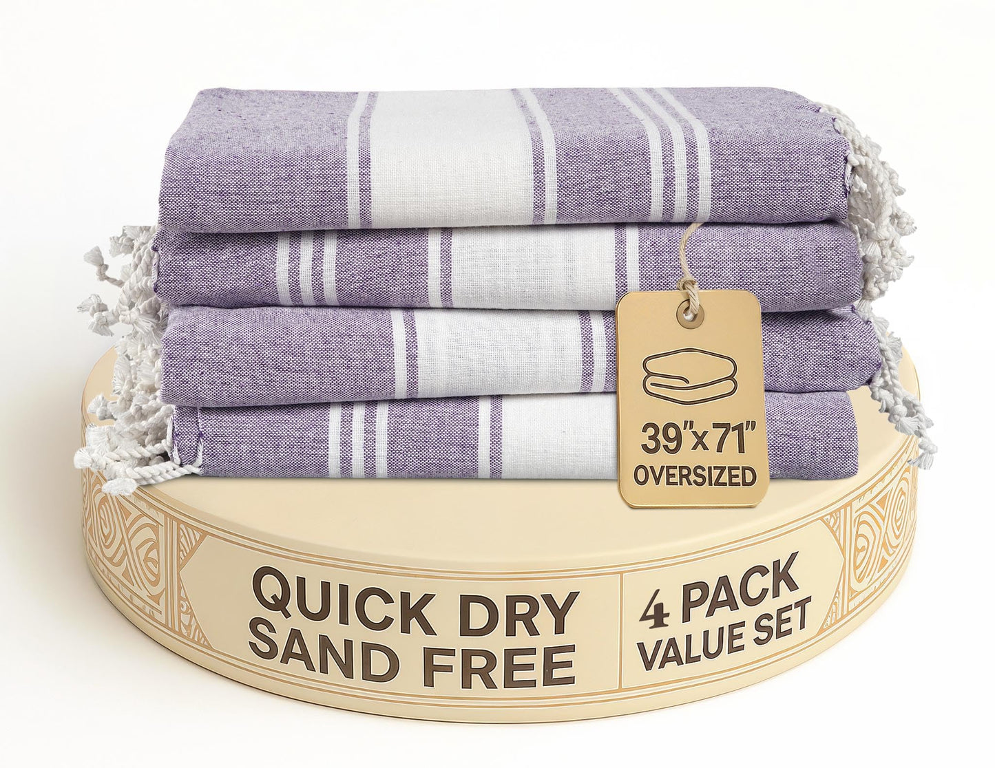 LANE LINEN Beach Towels 4 Pack Oversized - Cotton Rich Turkish Towel Set, Pre-Washed Oversized Beach Towel, Quick Dry Beach Towels For Travel, Large