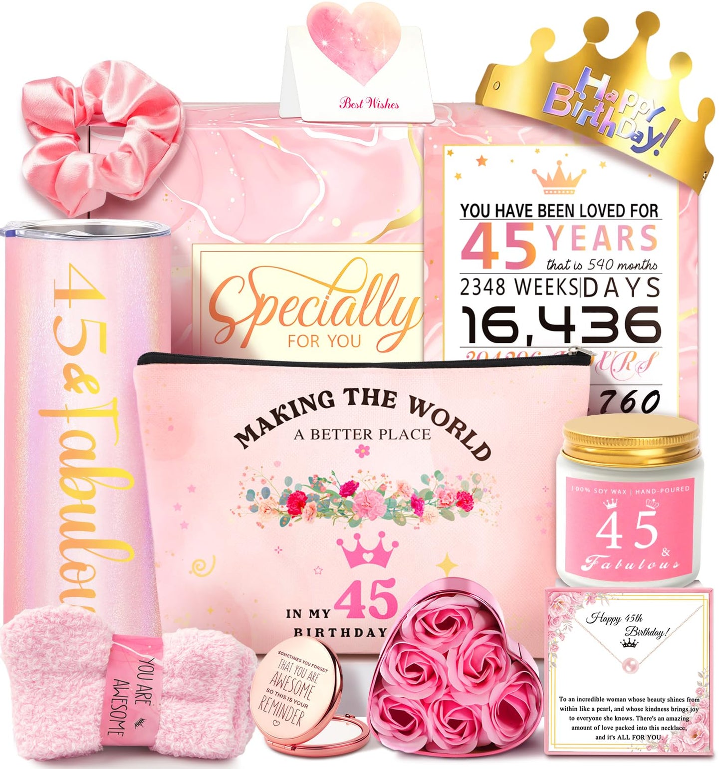 45th Birthday Gifts For Women, Happy 45th Birthday Gifts For Her Mom Sister Wife Best Friend Turning 45, Unique Gift For 45 Year Old Woman Birthday,