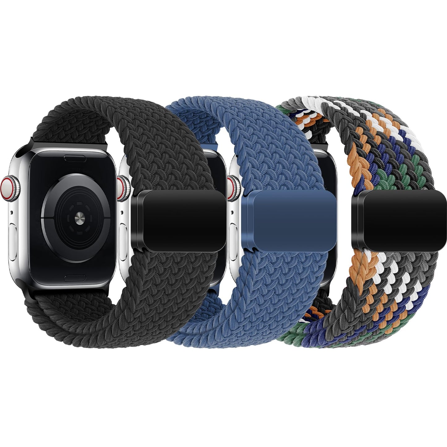 3 Pack Braided Magnetic Clasp Strap for Kids Apple Watch 38/40/41/42/44/45/46mm, Elastic Stretchy Bands Compatible with iWatch Series 11 10 9 8 7 6 5