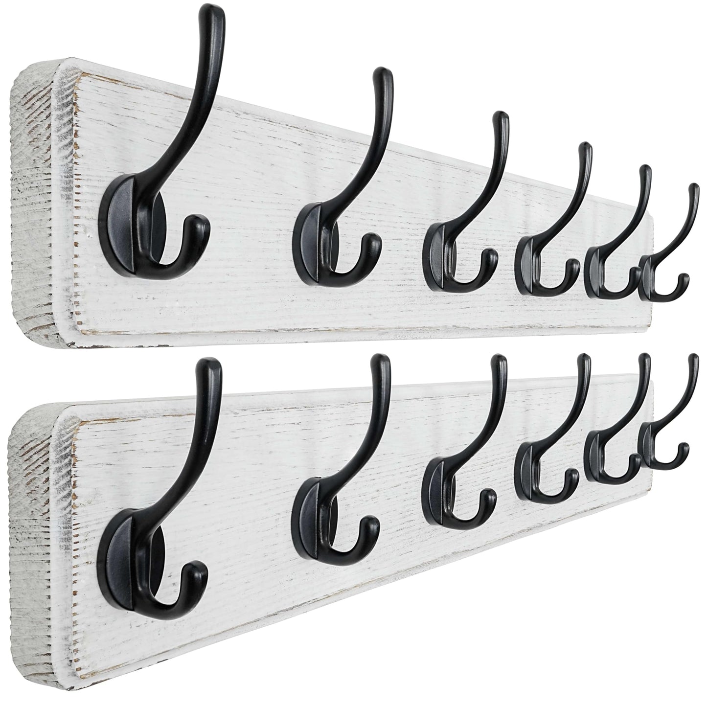 Dseap Wall Mounted Coat Rack: 60cm Long, Patented, Heavy-Duty, 6-Double-Hooks Wooden Hanger Rail for Winter Coats, Hat, Jacket, Clothing
