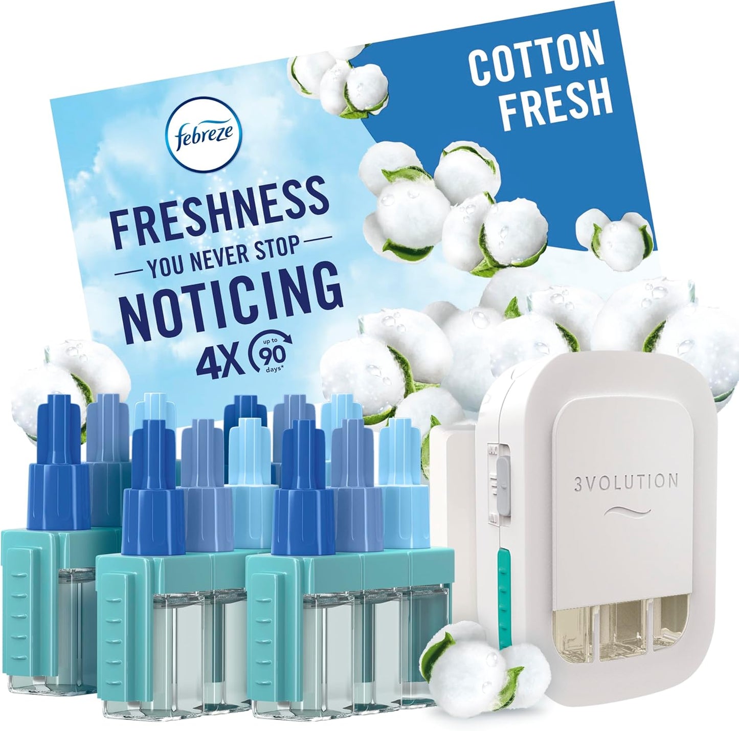 Febreze 3Volution Air Freshener Plug-in Starter Kit 4x20ML, New but open, scruffy box