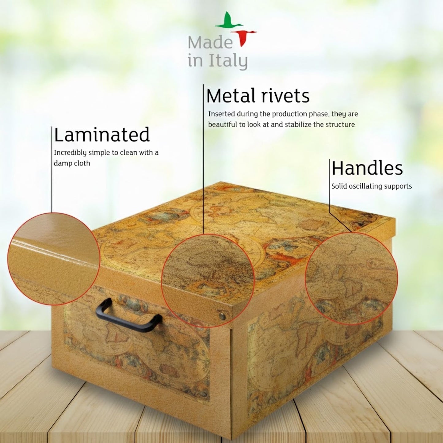 Lavatelli Cardboard Storage Boxes with Lid World Map 32x42x21cm Bedroom