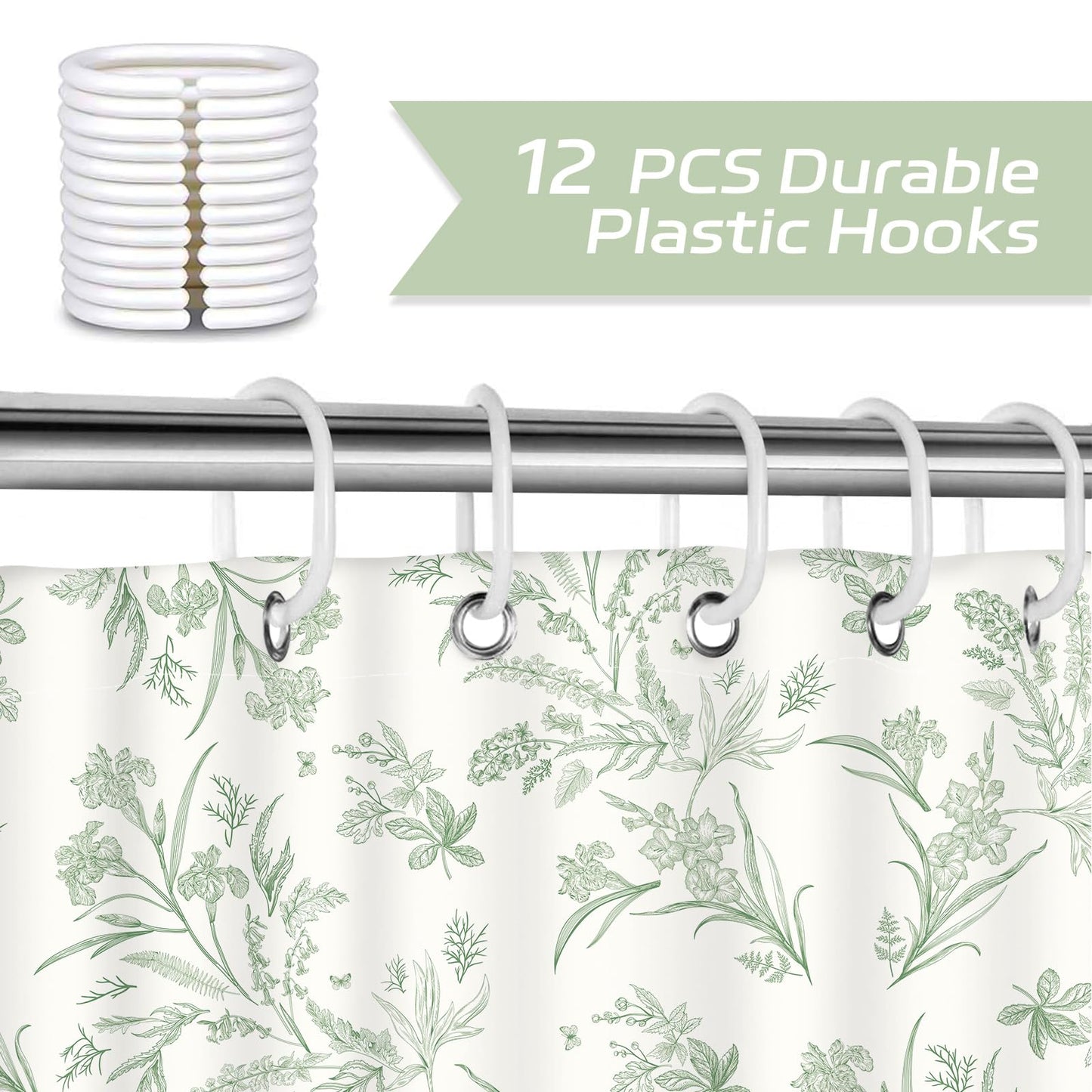 Dazzlewall Sage Green Shower Curtain for Bathroom Mould & Mildew Resistant