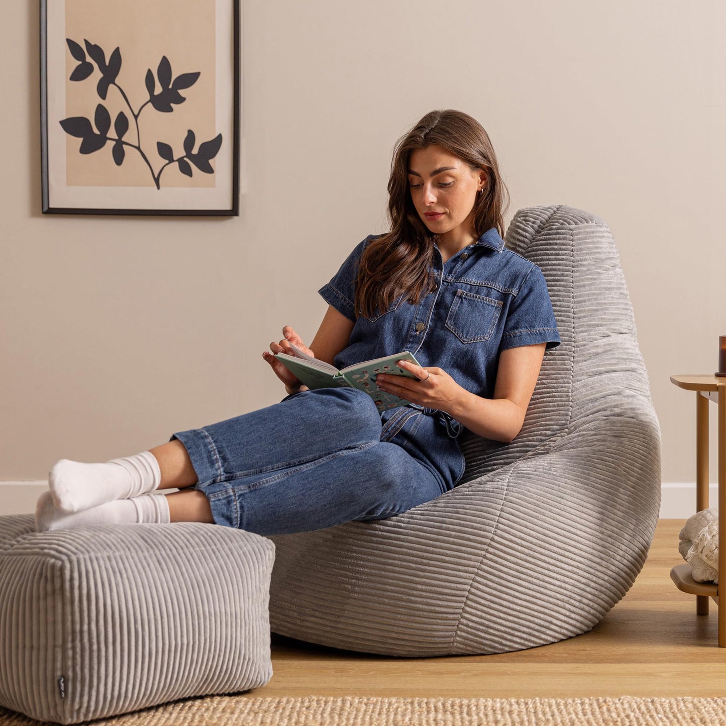 icon Dalton Large Cord Bean Bag & Footstool with Filling Included, Grey