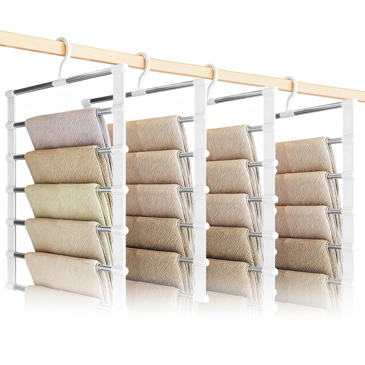 Trouser Hangers Space Saving for Wardrobe, 4 Pcs Smart Non-Slip Multifunctional Closet Organizer for Trousers Jeans Skirts Scarves Towels