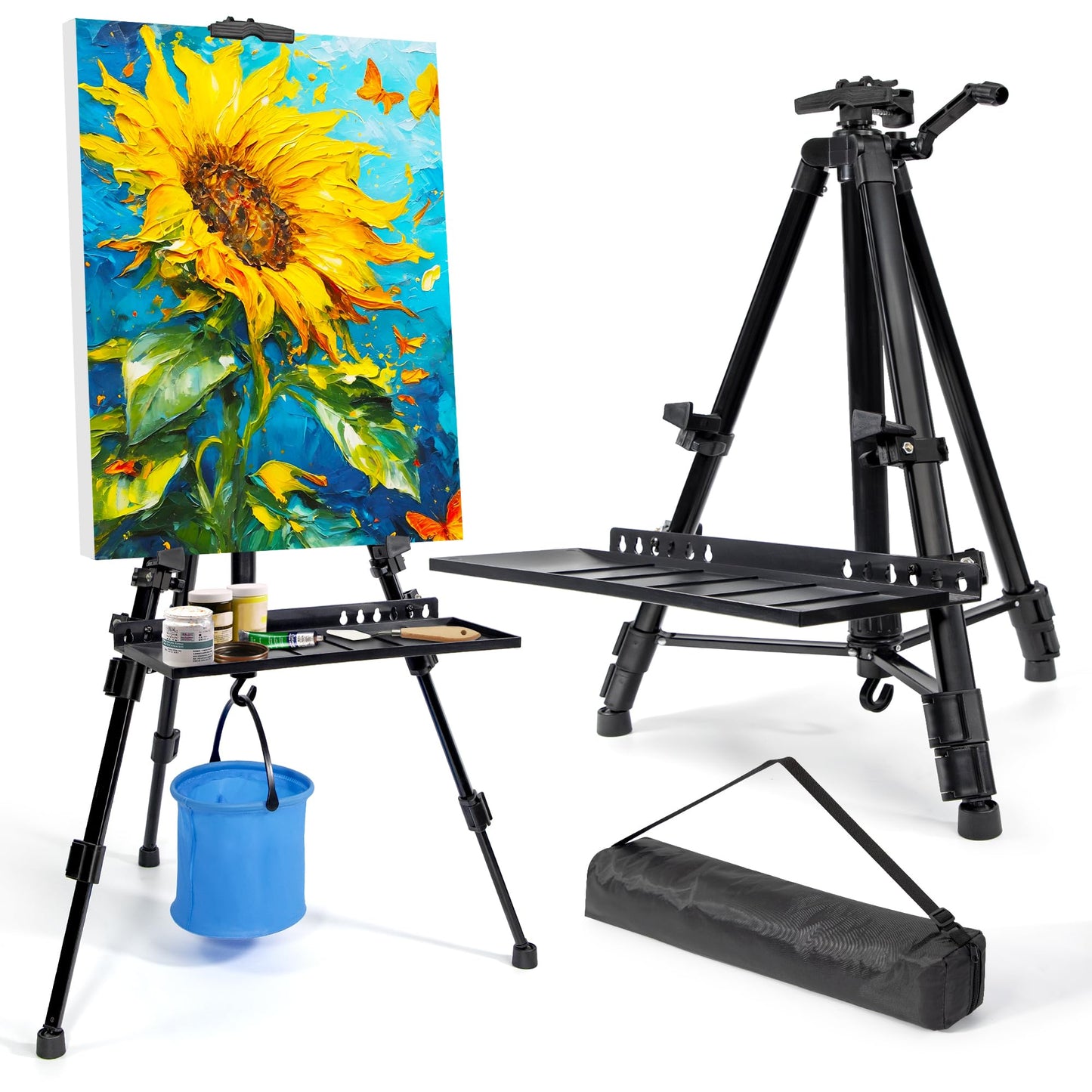 WIIGO Art Easel Stand for Painting, Adjustable 51-155 cm, Folding Tripod Display Easel, Artist Stand Easel with Bag/Keg, Tabletop and Floor Painting