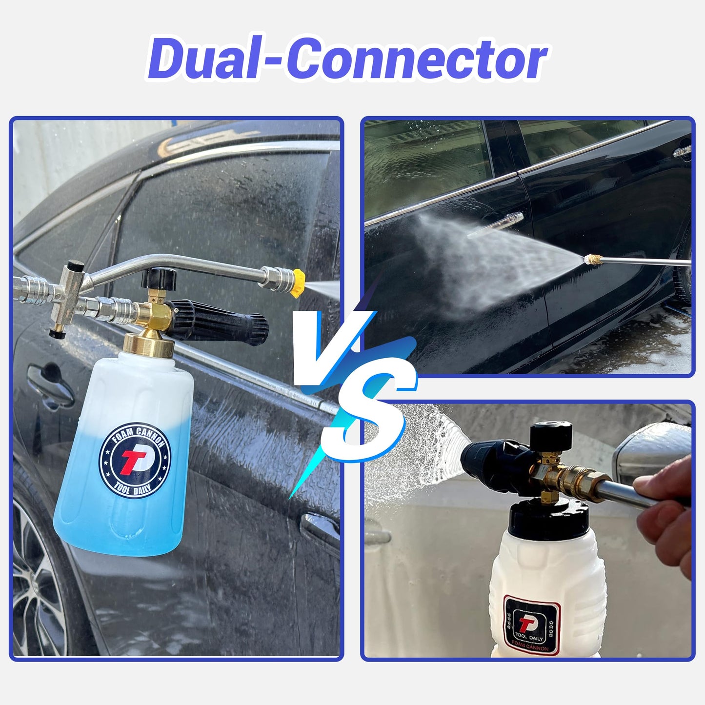 Tool Daily Foam Cannon for Pressure Washer with Double Tip Attachment, Dual Lance Wide Mouth Soap Cannon, 5 Power Washer Sprayer Nozzles, 1/4" Quick