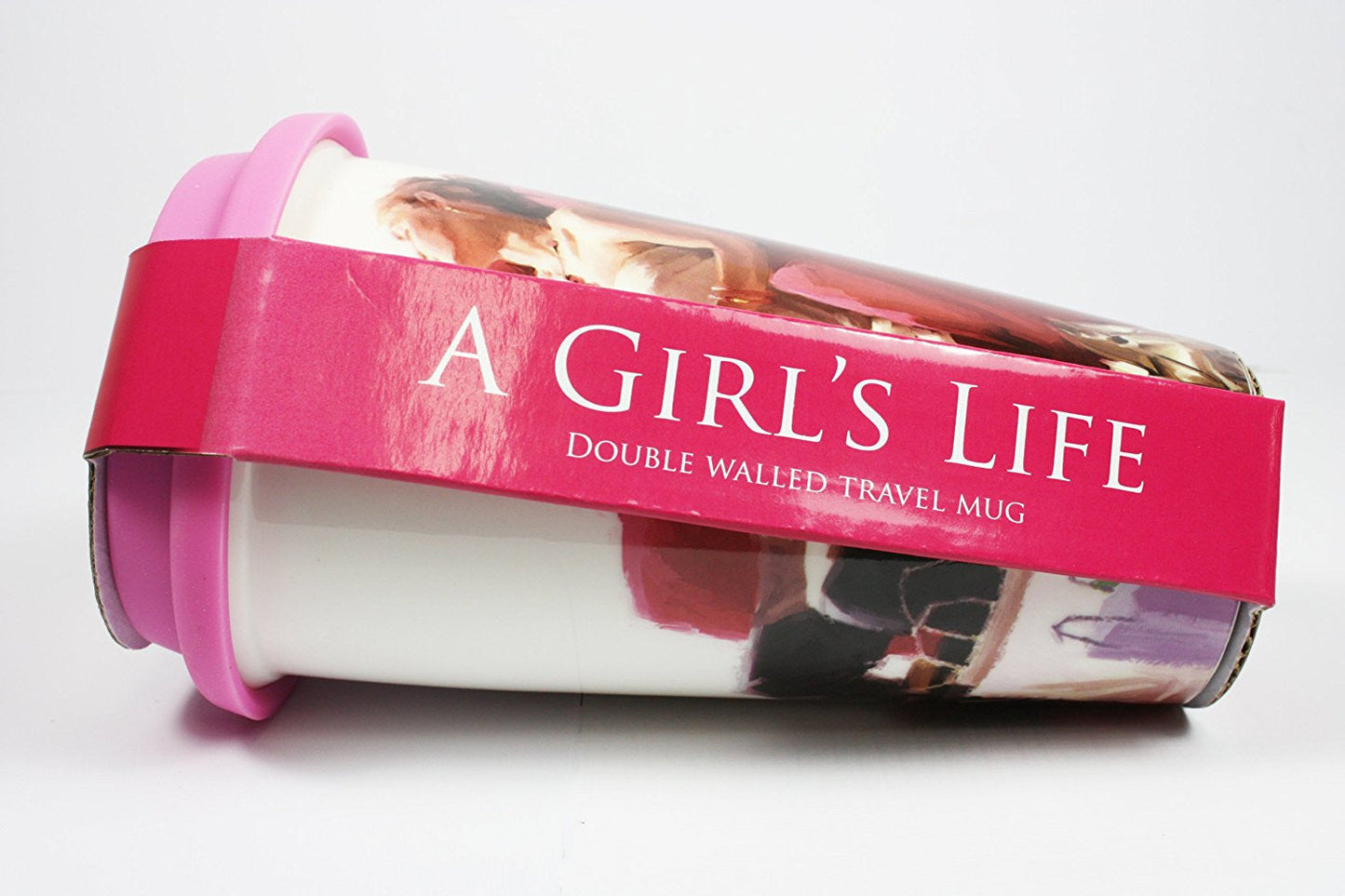 [LP32741] 'A Girl's Life' Double Walled Insulation With Silicon Travel Mug, Shopping, Bags etc Design, Make a Great Gift for Mum, Sister, Aunty, Niece, Gran, Keeps Drinks Hot, Ideal For Use On The Move, 6.5 inches/17cm in