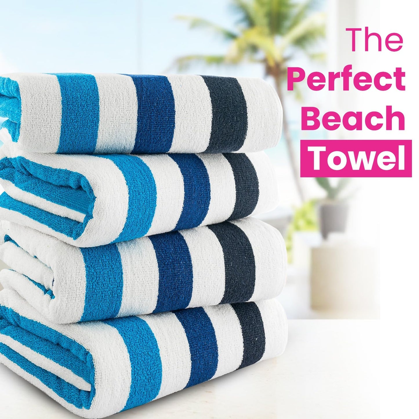 CASA COPENHAGEN Monaco Beach Towels, durable & long-lasting, quick-drying, for pool, bath & shower, 76 x 152 cm, 4-piece set of cotton beach towels