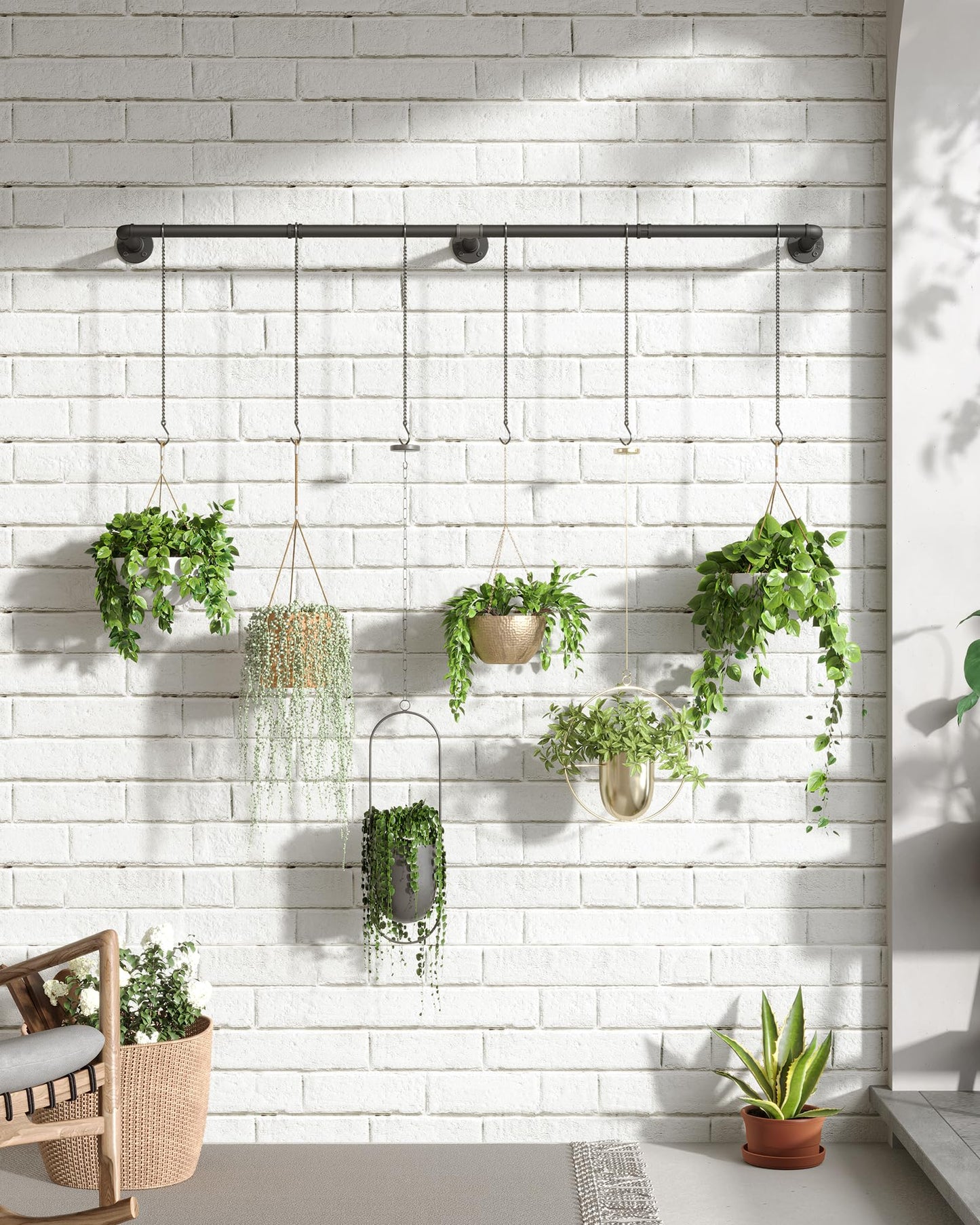 SOFITORG Plant Hanger Indoor, Hanging Planters Rod for Indoor Plants with 6 Hanging Chains, Wall Plant Hanging Rod for Window Ceiling, 65.7 Inch,