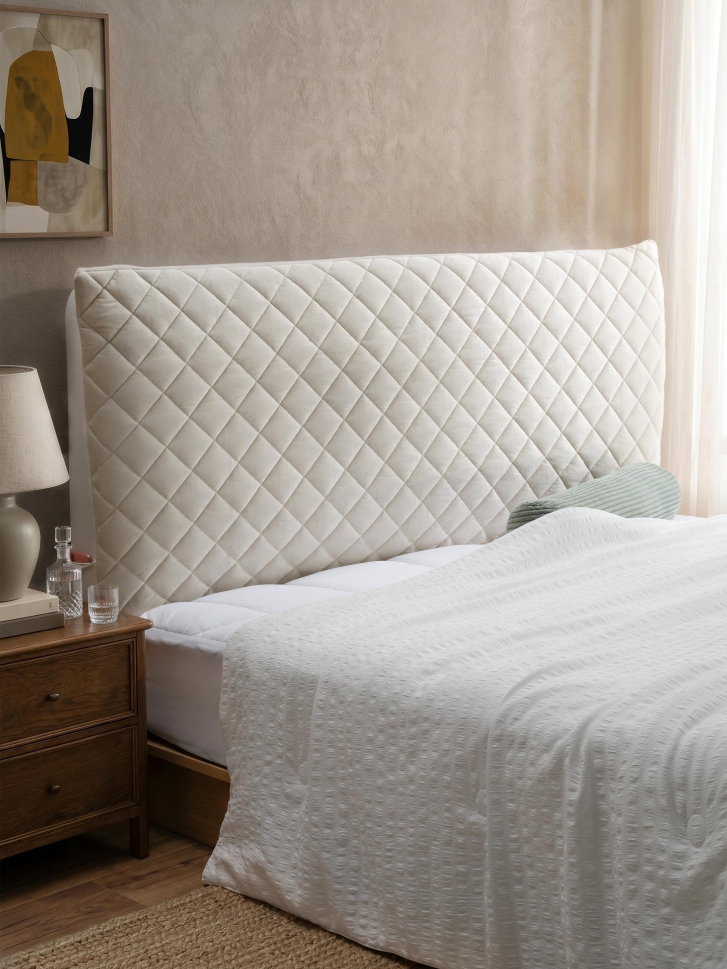 Bed Headboard Cover Superking, Quilted Thicken Protector Beige, 200x70cm
