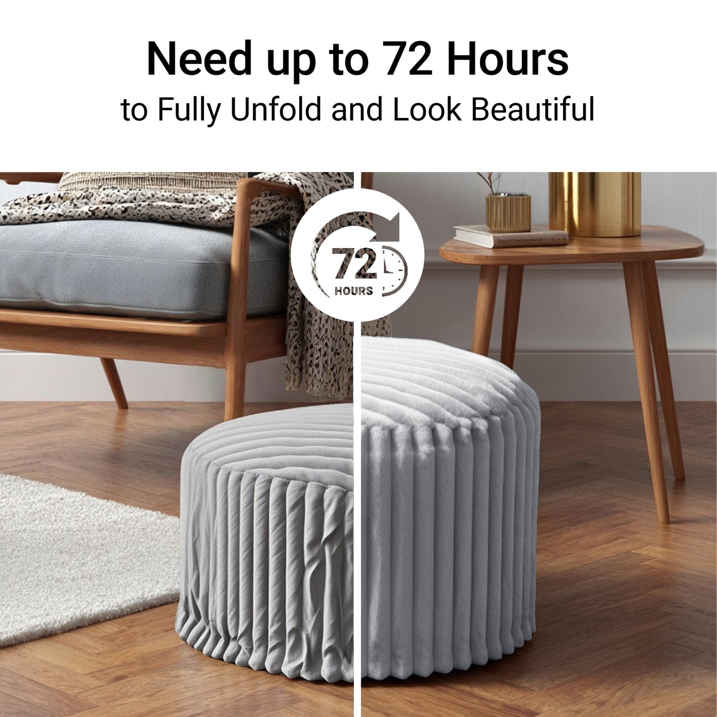 DAWNYIELD Round Footstool Bean Bag, Faux Fur Pouffe, Grey
