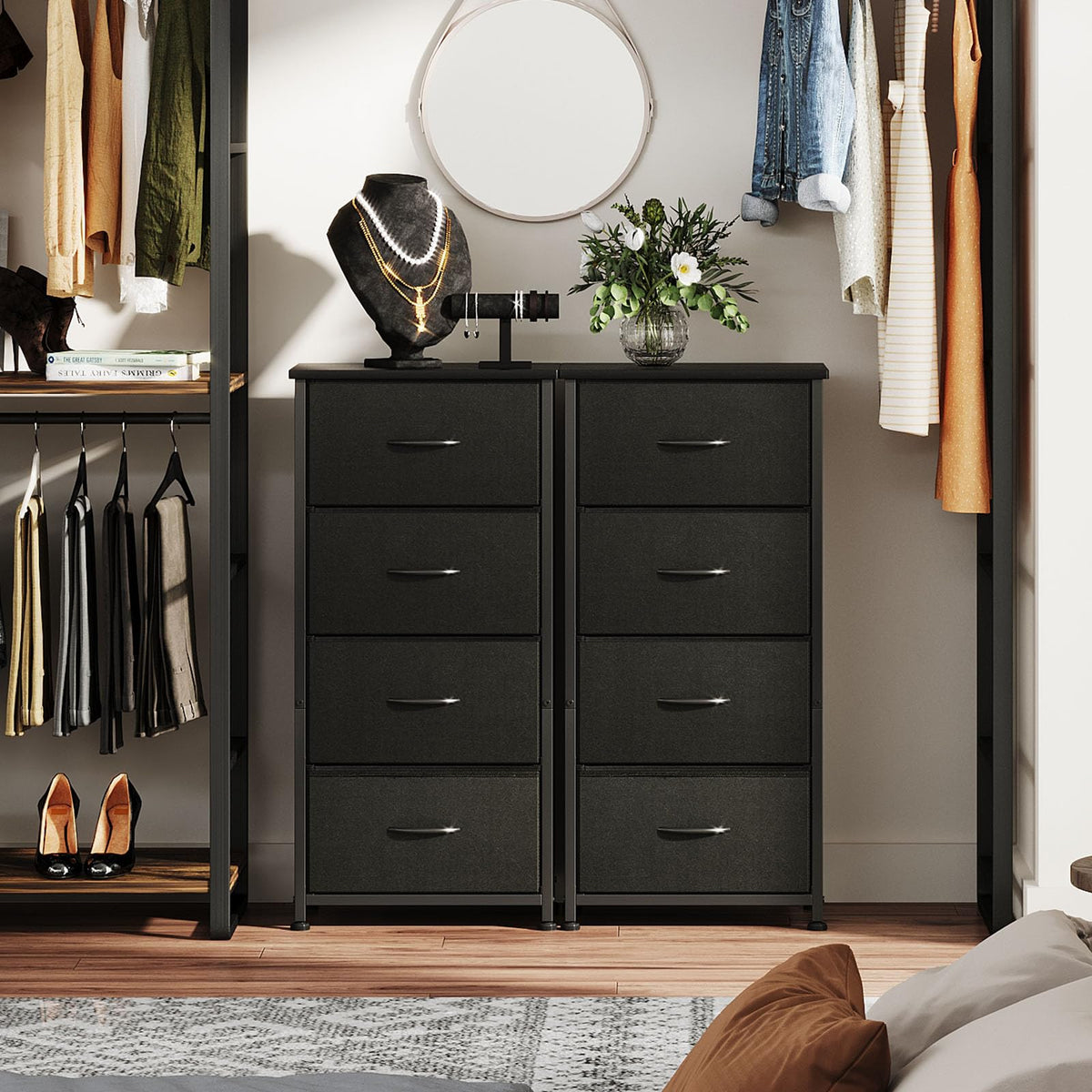 CAIYUN Chest of Drawers Bedroom, 4 Drawers Tall Dresser, Dresser for Bedroom Entryway Hallway Wardrobe, Closet Storage Drawer, Black