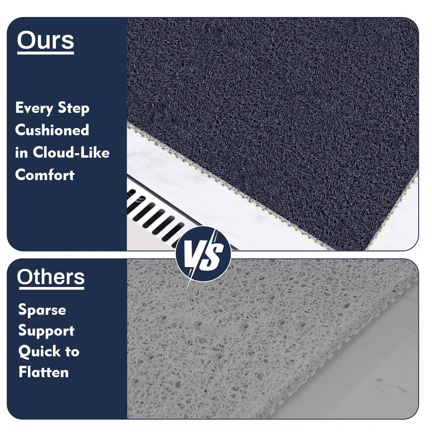BLESWIN Shower Mat Non Slip 40x80CM, Anti Mould Shower Quick Dry Mats with Drain Hole, Large Antibacterial PVC Bath Mat for Inside Shower