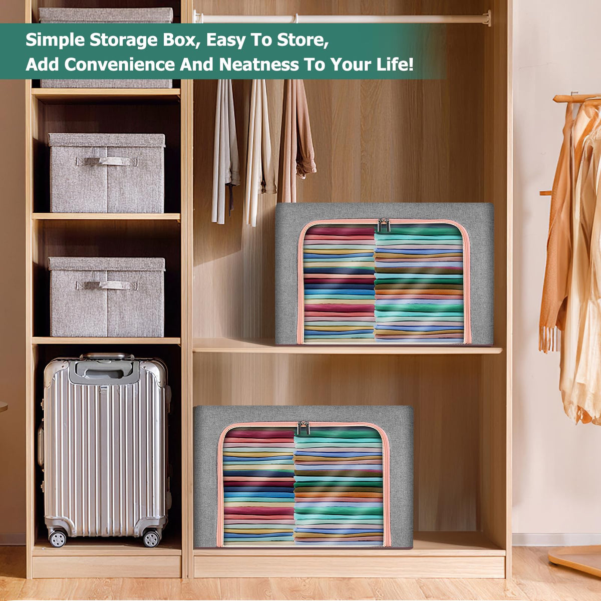 OurLeeme Clothes Storage Bags 3 Pack Foldable Storage Box 24L Wardrobe Clothes Storage Organiser with Zip and Lid Organizer for Moving House Thick