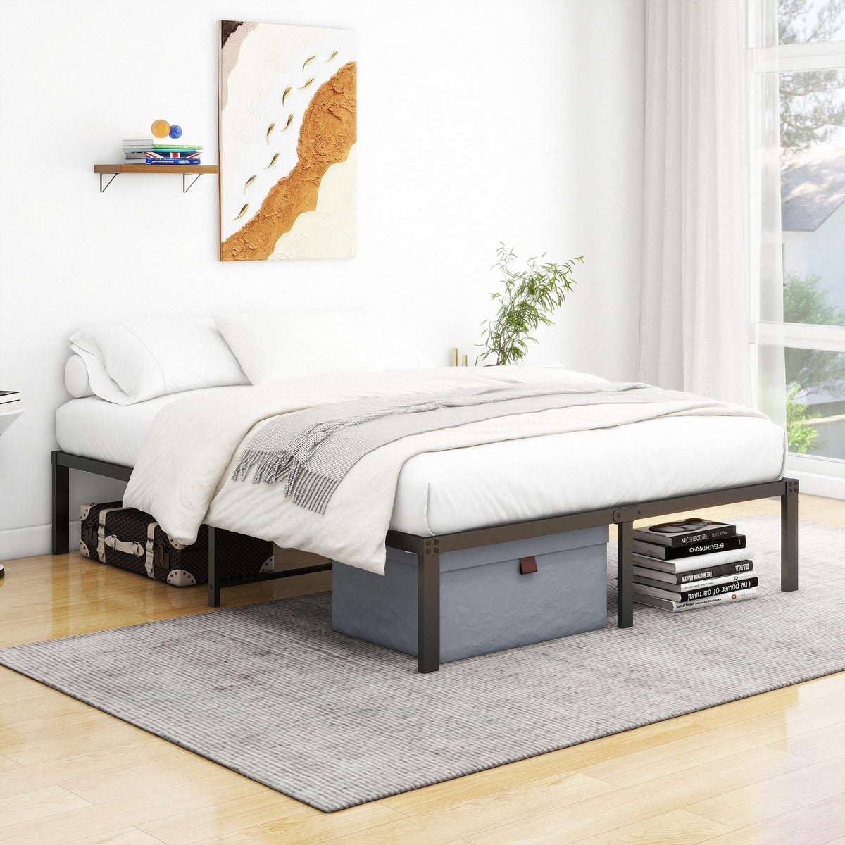 VERFARM King size Bed frame, Metal Bed 150x200 cm, 36 cm Height with Underbed storage, 5ft King Size Metal Platform Bed Frame with Steel Slat Support,