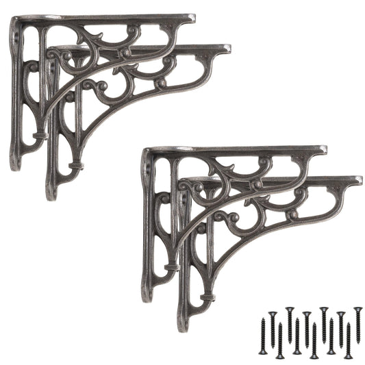 EDUWURXS Industrial Cast Iron Ornate Shelving Brackets | Heavy Duty Wall Brackets for Shelves, Kitchen Shelves & Living Room 3x4 (Pack of 4)