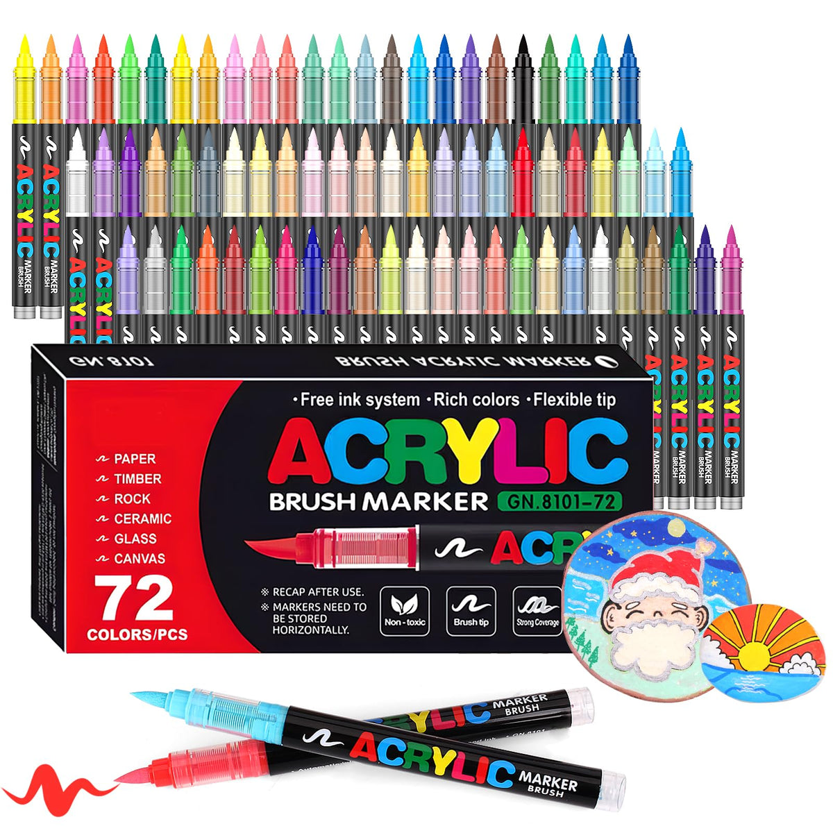 Laconile 72 Colours Accrylic Paint Brush Markers Set -Paint Pens Acrylic Markers for Rock Painting Cermic Glass Stone Metal Fabric, Water-based