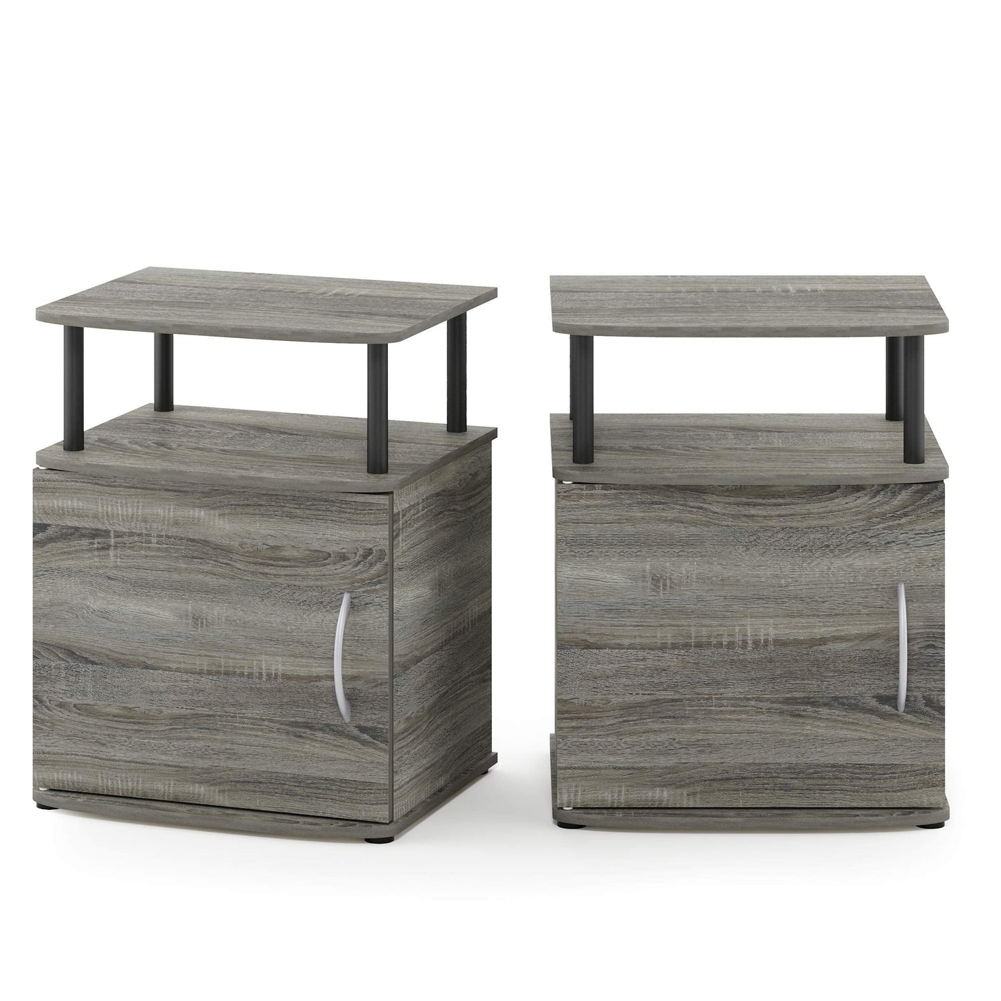 Furinno JAYA Side Table Set of 2, 2-Tier Open Shelf End Table with Door Cabinet, Soft-edges Night Stand, Bedside Table, for Living Room, Bedroom