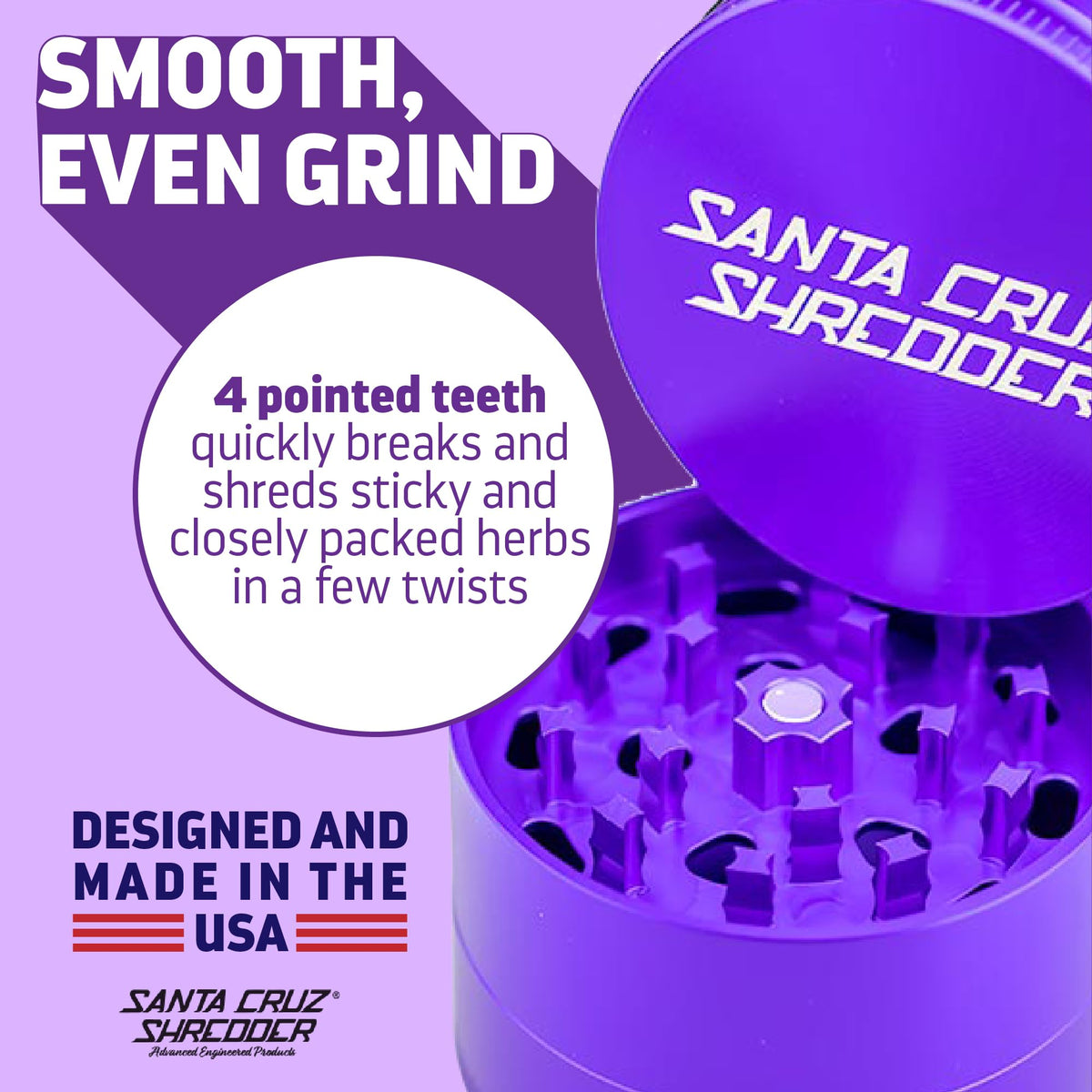 Santa Cruz Shredder Herb Grinder 3 Piece Medium 2 1/8" Superior Grip and Aluminium (Purple)