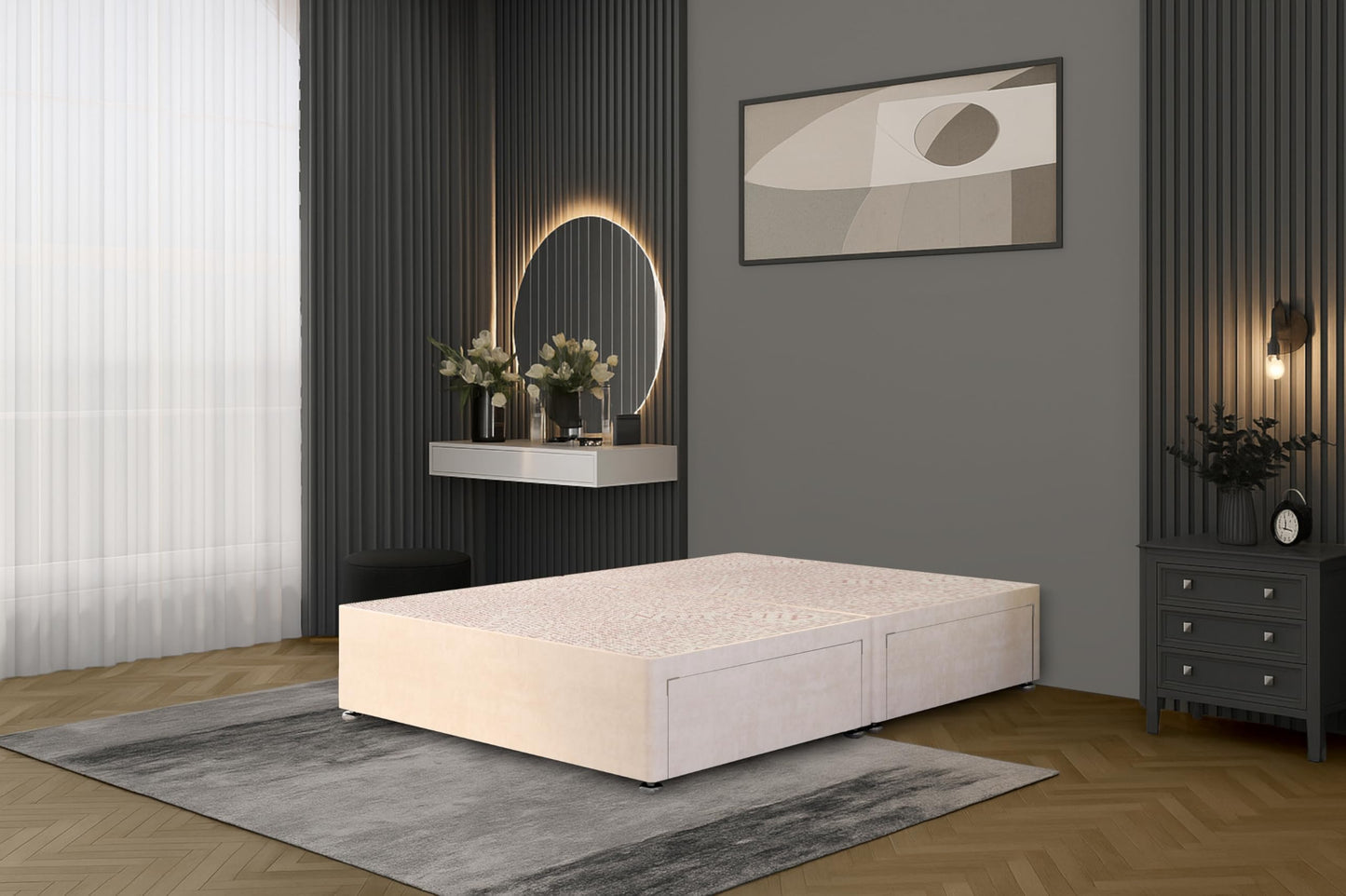 Bed Centre Flexby Divan Bed Base Only with 2 Drawers (Same Side), No Headboard - Available in 3FT, 4FT, 5FT & 6FT