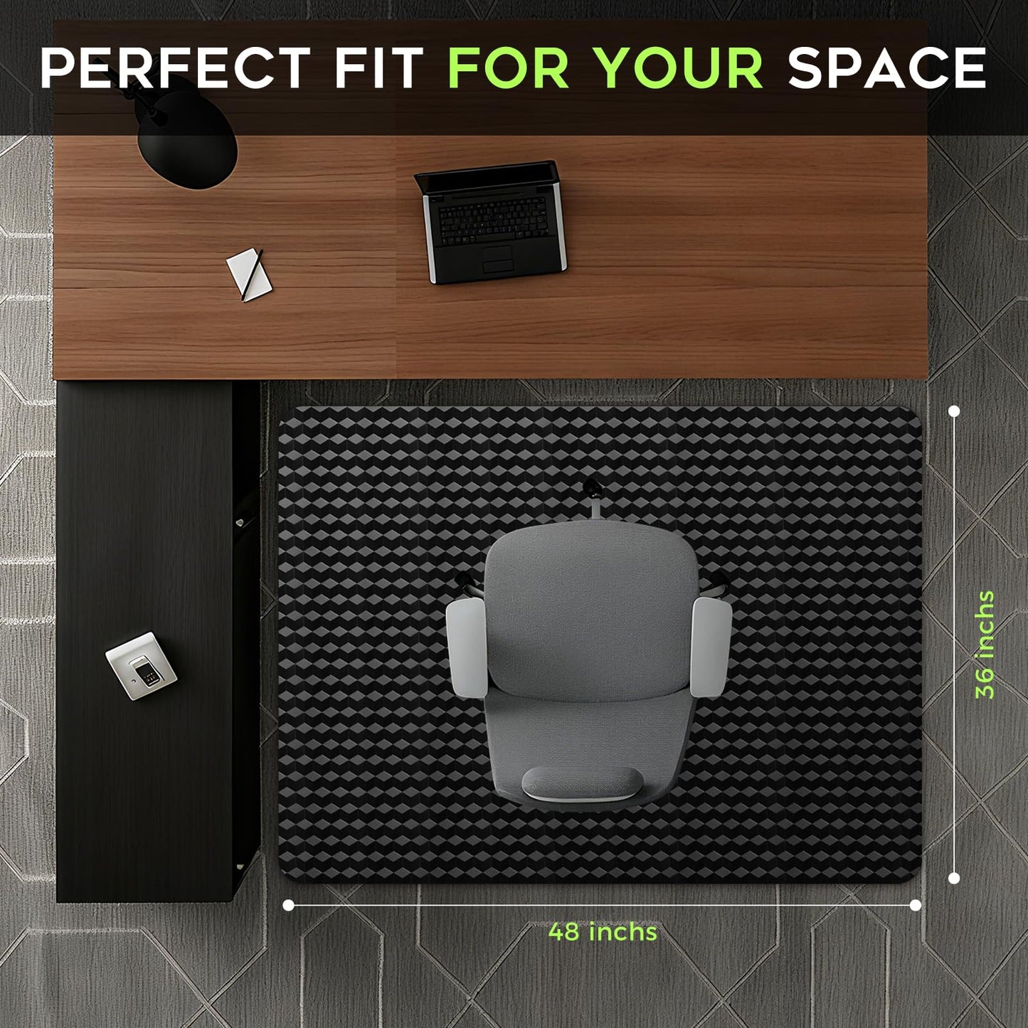 FRUITEAM 90x120cm Rectangular Black Office Chair Mat for Carpet Protector