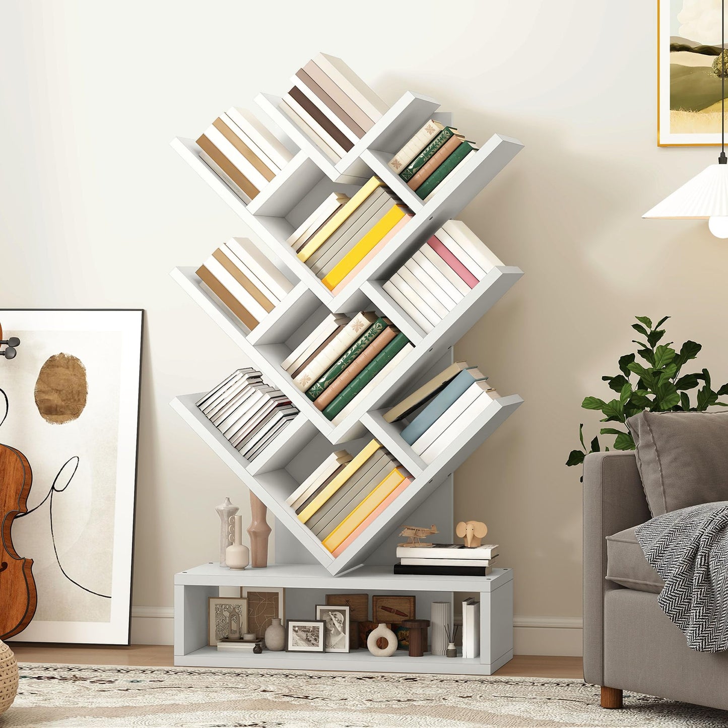 YITAHOME Tree Bookshelf, Wider Tree Bookcase, Modern Wood Book Shelf Industrial Freestanding Corner Shelf for Books/Movies/CDs
