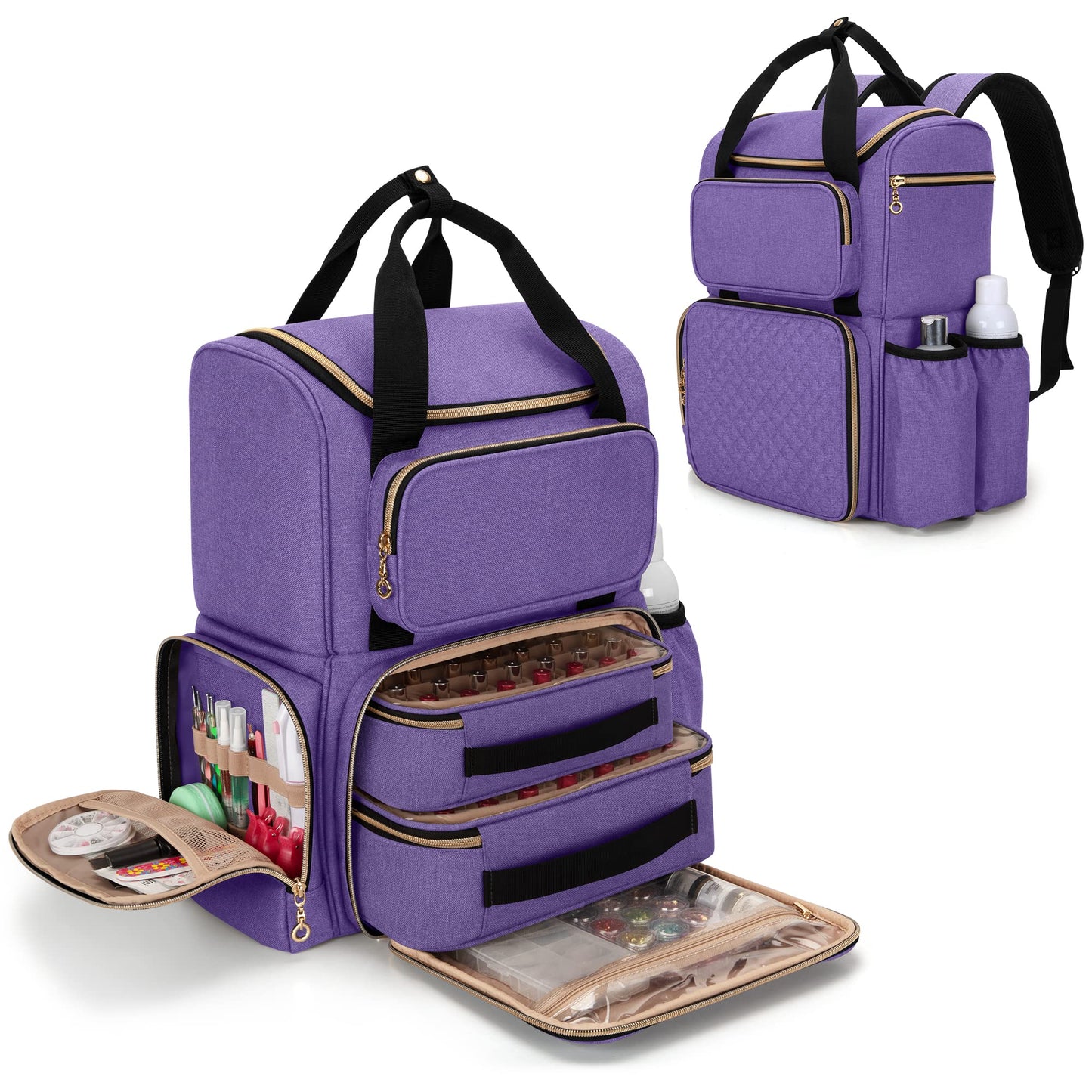 Luxja Nail Polish Organiser - Backpack Version Holds 70 Bottles and a Nail Lamp, Travel Bag with 2 Removable Cases and Tools Storage Pockets (Patent